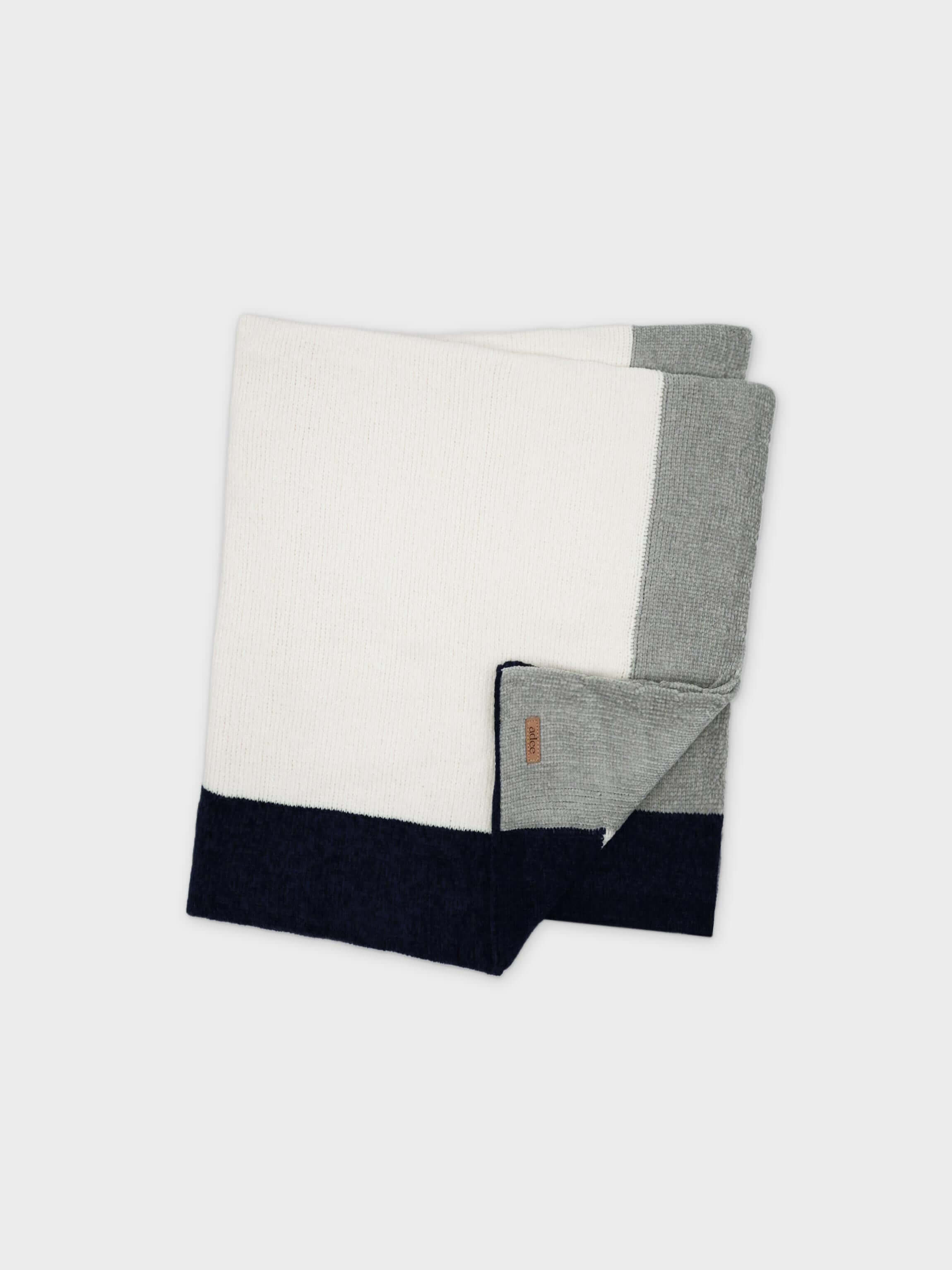 Stylish navy and grey baby blanket chenille material, strolls, and playtime.
