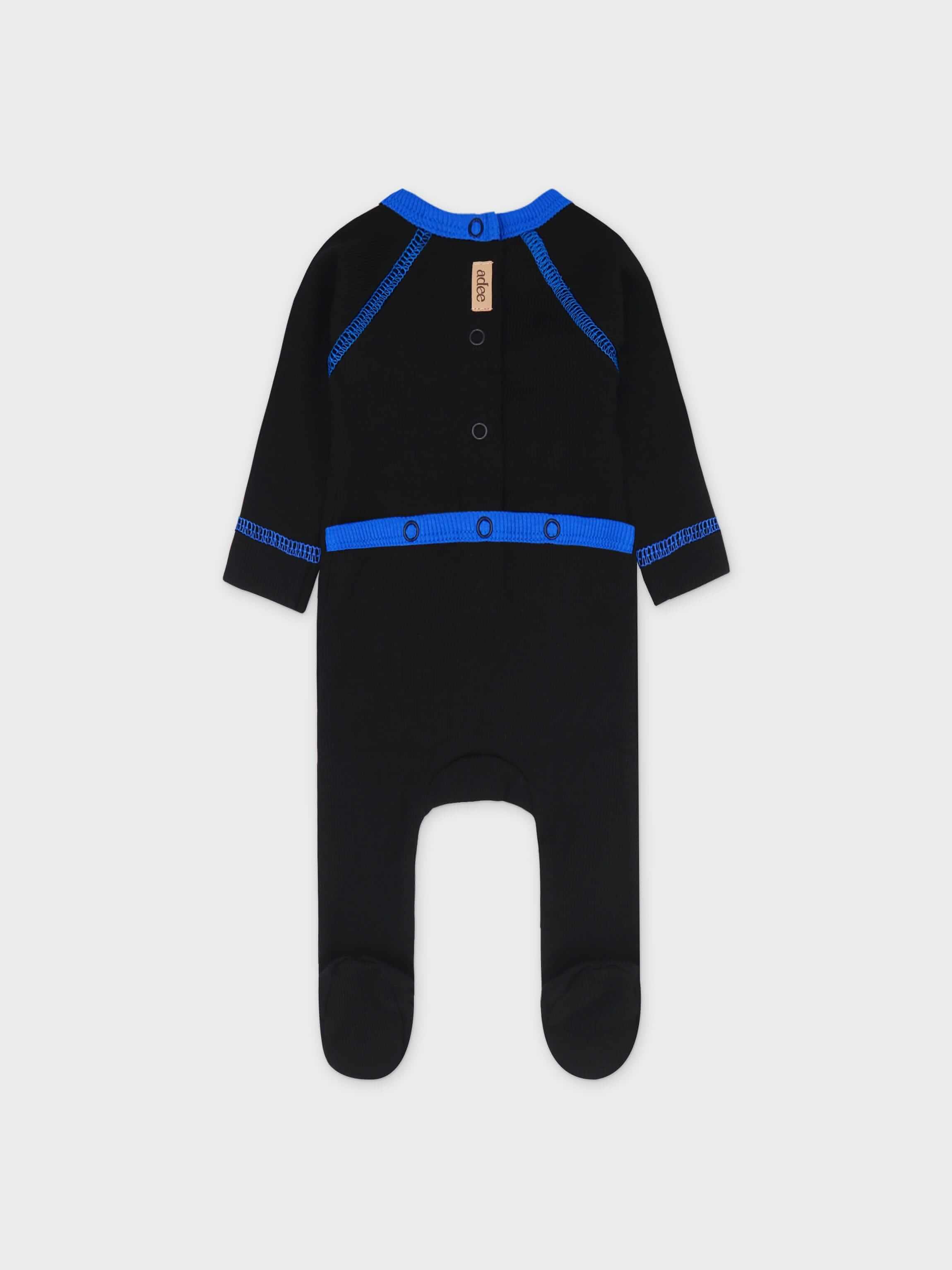 Blue V-neck baby jumpsuit back