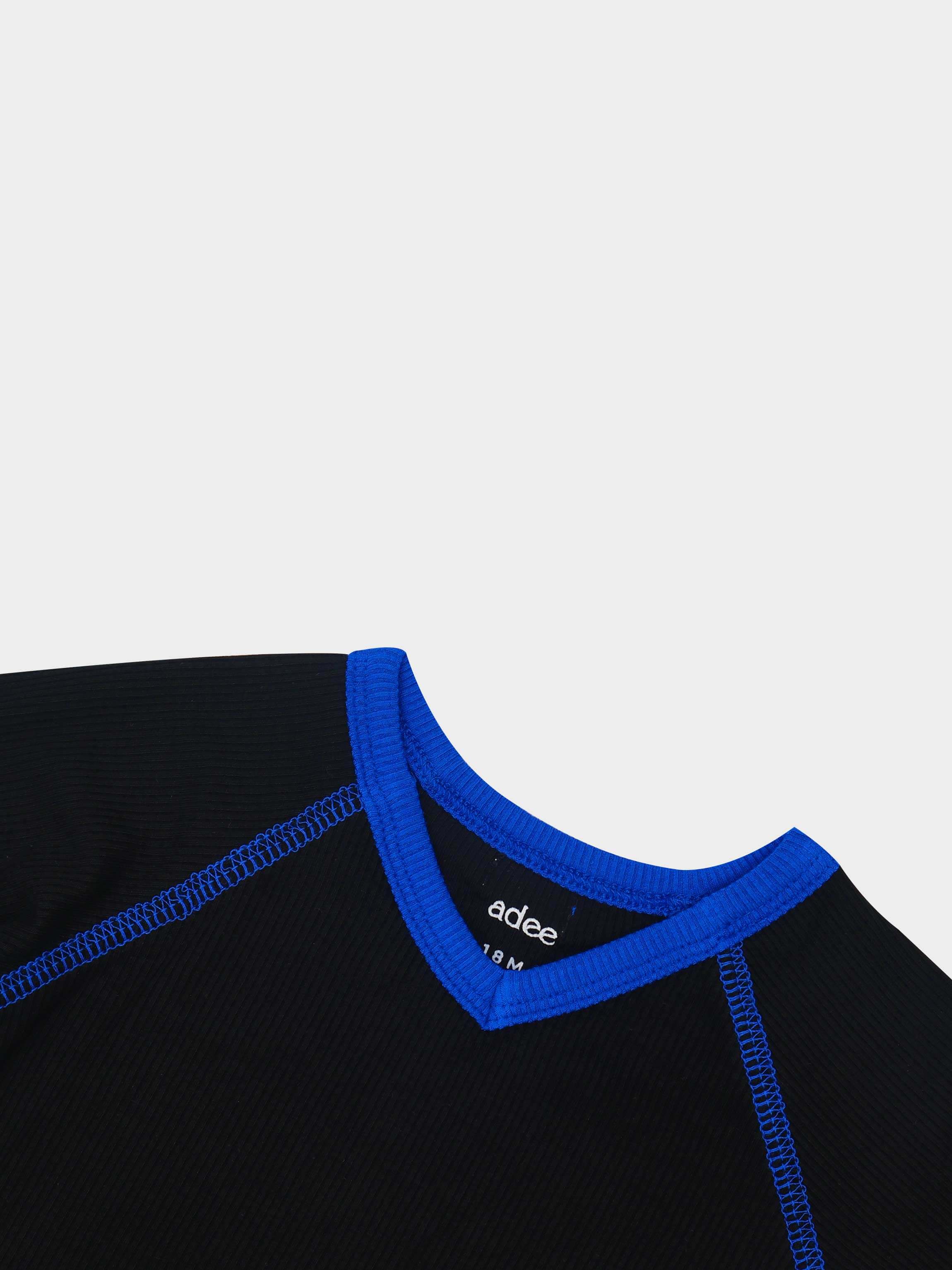 V-neck blue stitched pajamas for boys