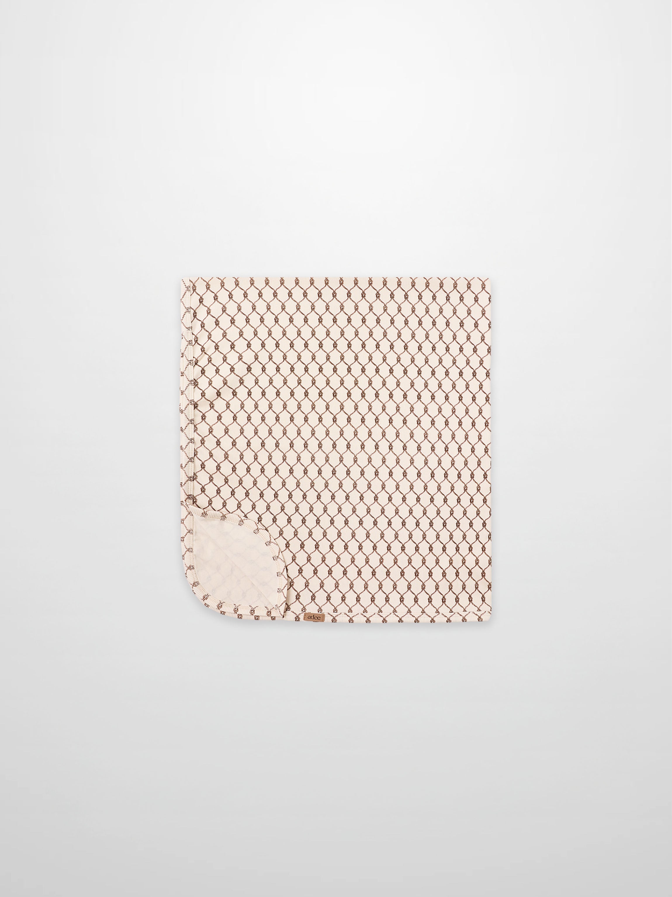 Brown Chain Layette Set by Adee; beige baby blanket with a brown chain-link pattern