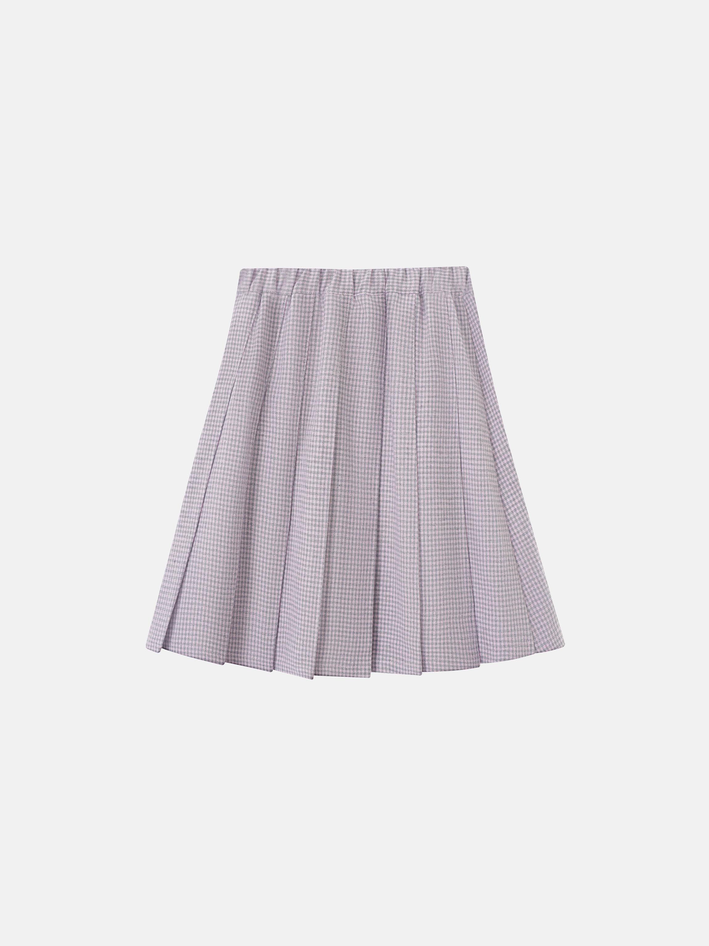 Gingham pleated skirt for girls, grey gingham, Adee brand, dressy style.
