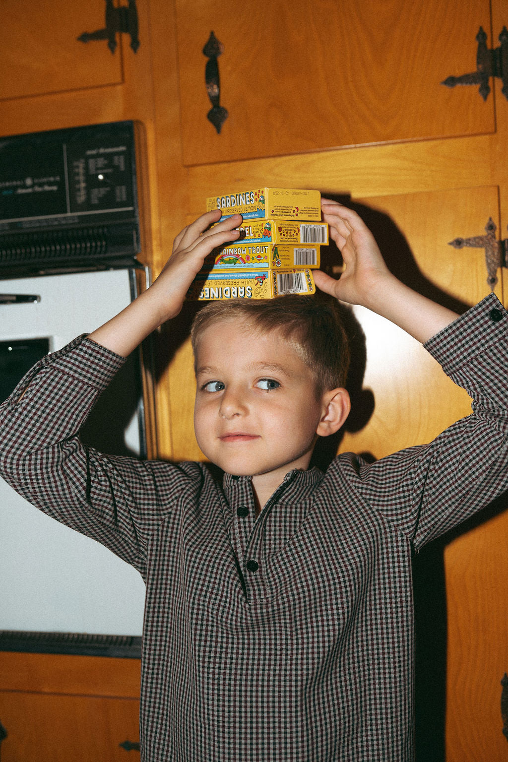 Gingham shirt for boys in grey, a dressy top for smart occasions.