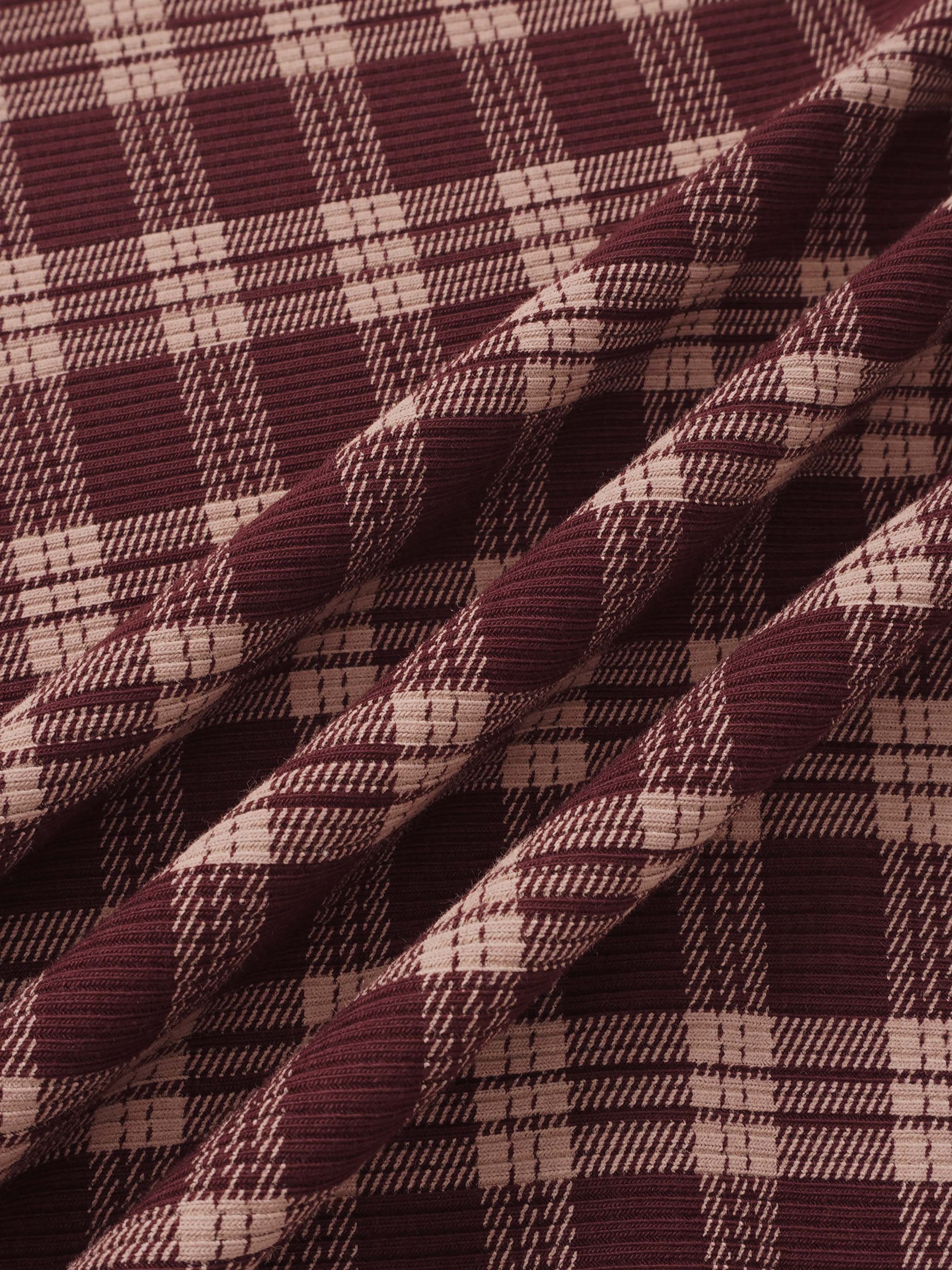 Adee burgundy plaid girls layette set fabric close-up
