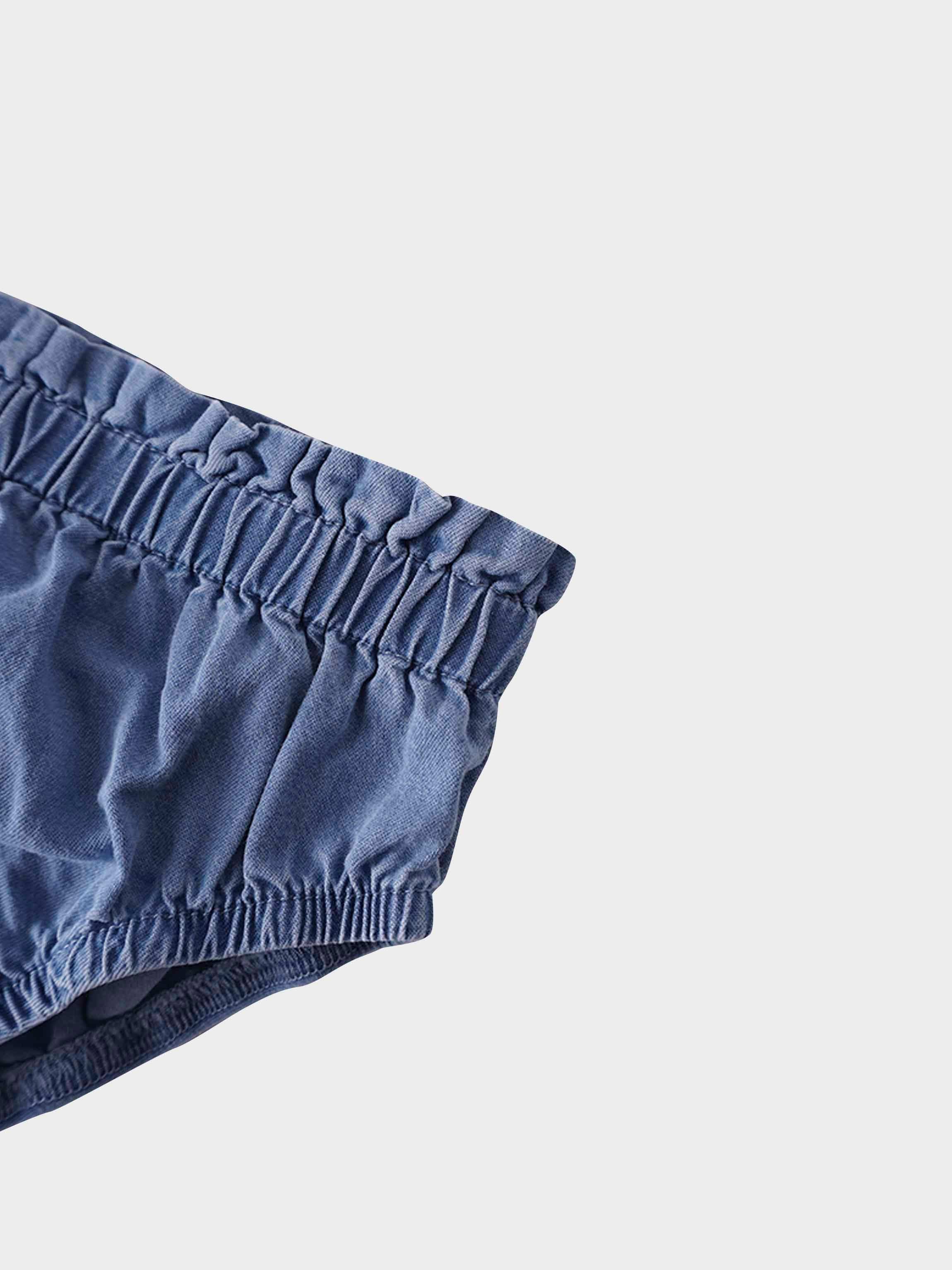 Paper Bag Waist Bloomers-Light Denim