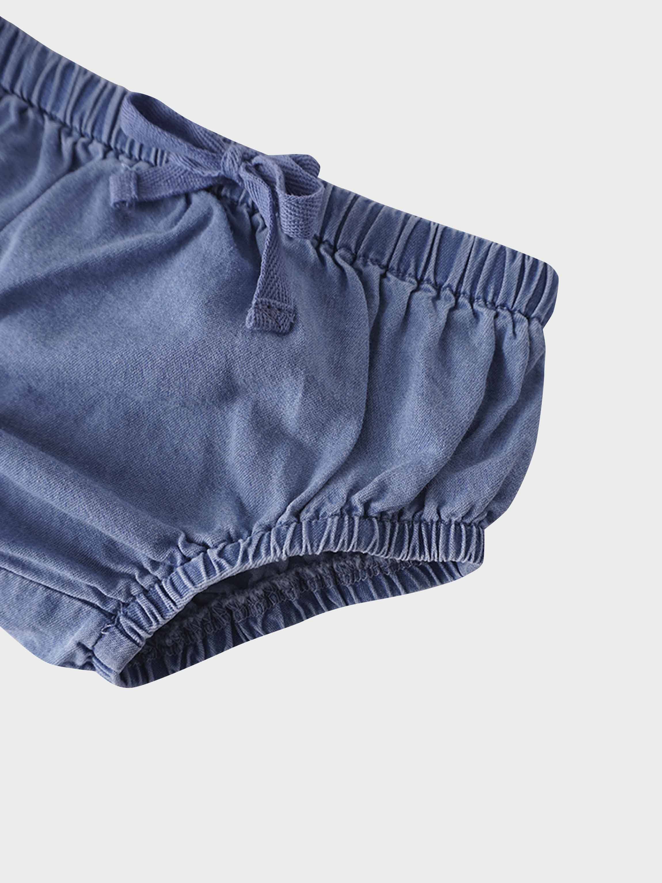 Light denim drawstring bloomers for toddlers