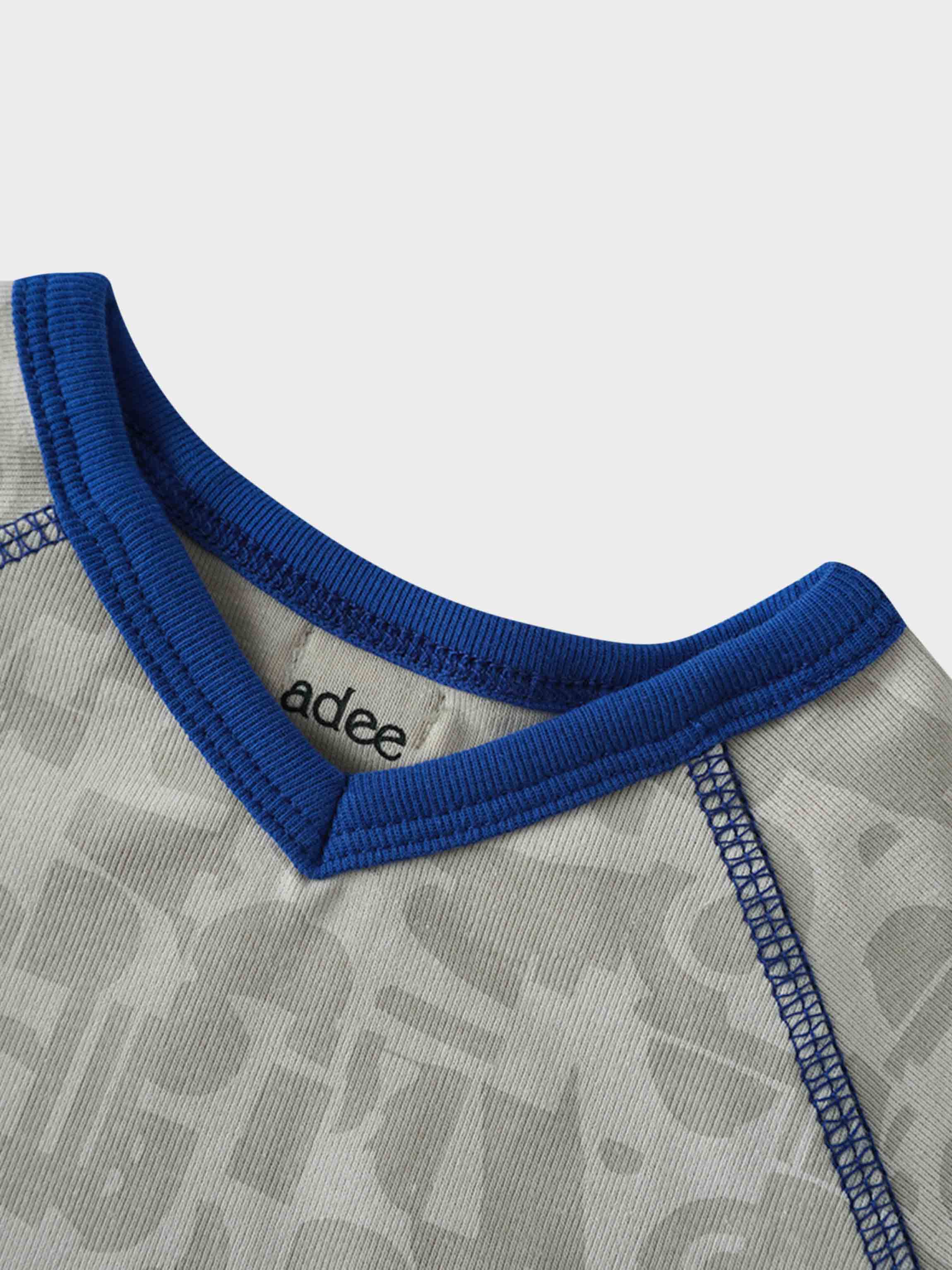 Abstract blue stitched pajama collar