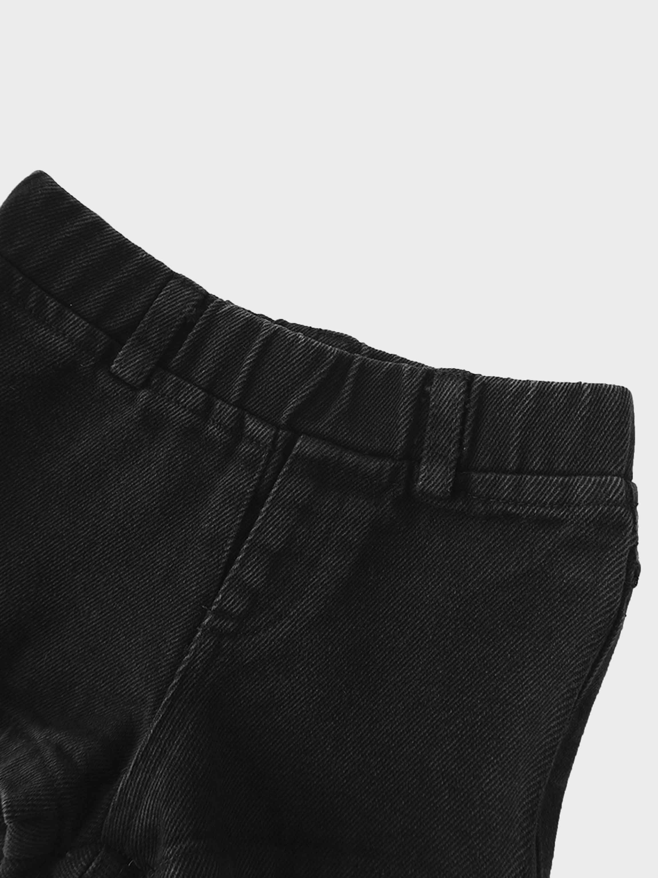 Black denim shorts waistband detail