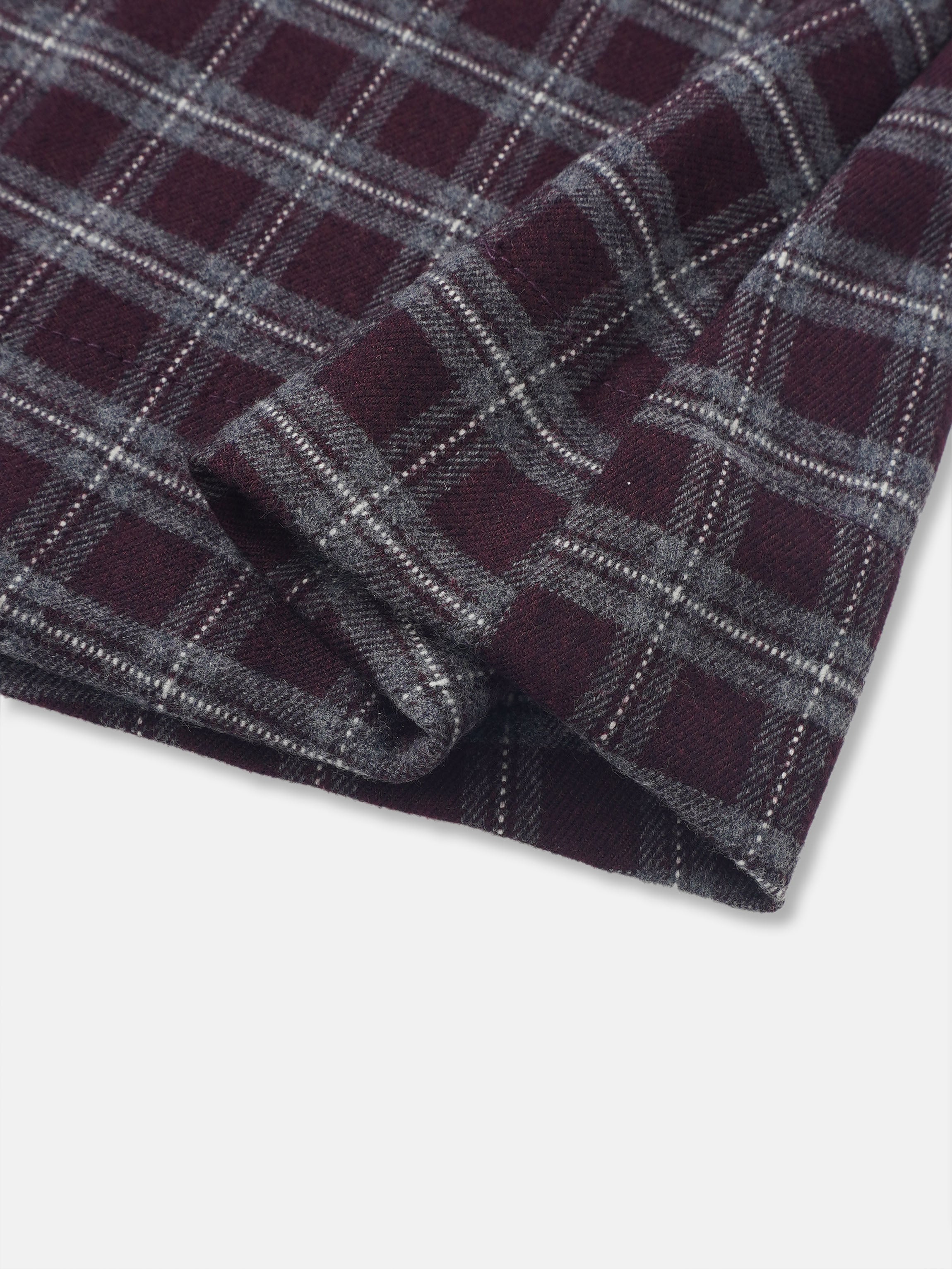 Plaid Dress - Burgundy fabric close-up showing gray check pattern