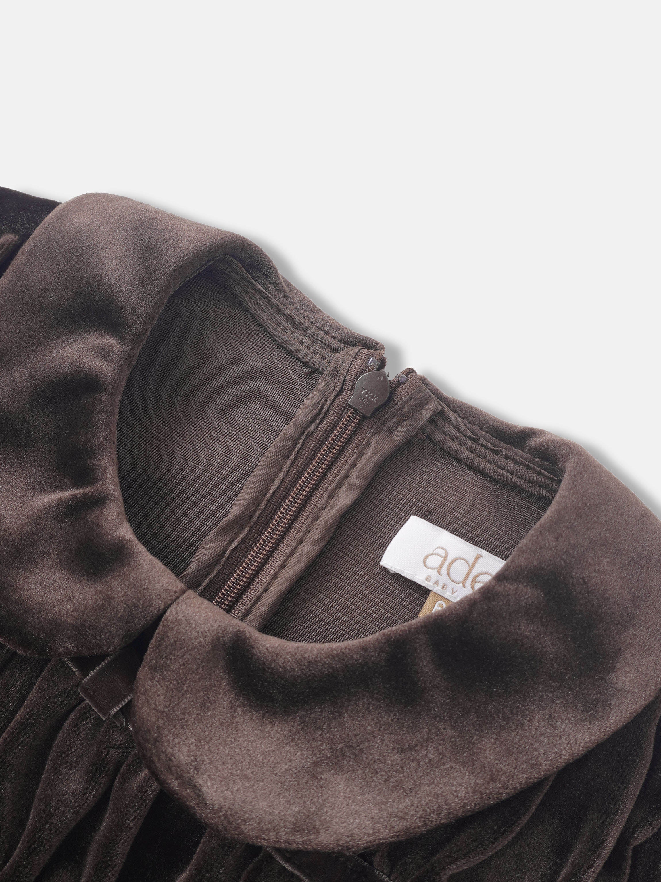 Velour Smocked Robe for girls, brown velvet fabric with zipper closure by Adee