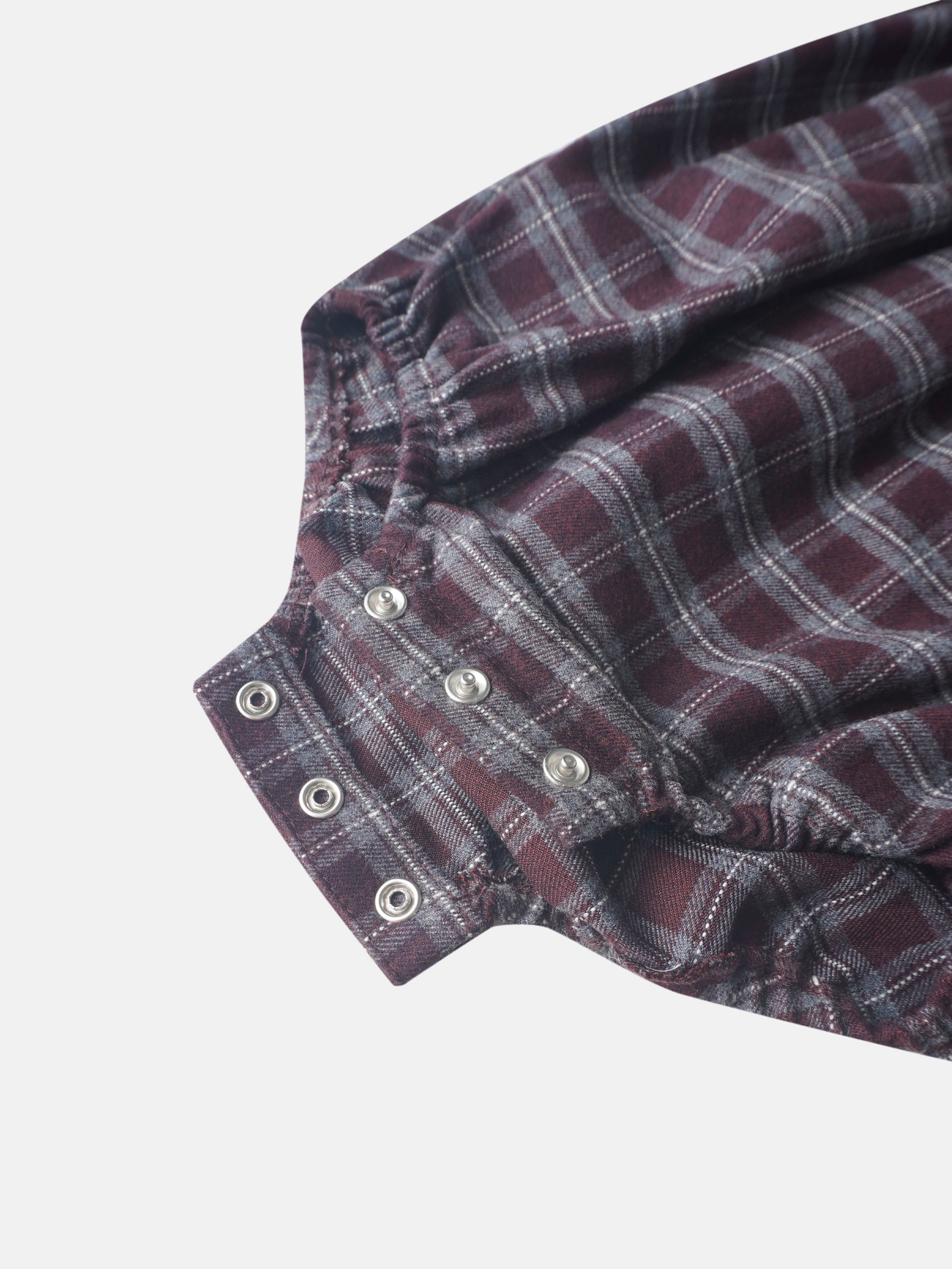 Adee burgundy plaid girls romper with snap-button placket details
