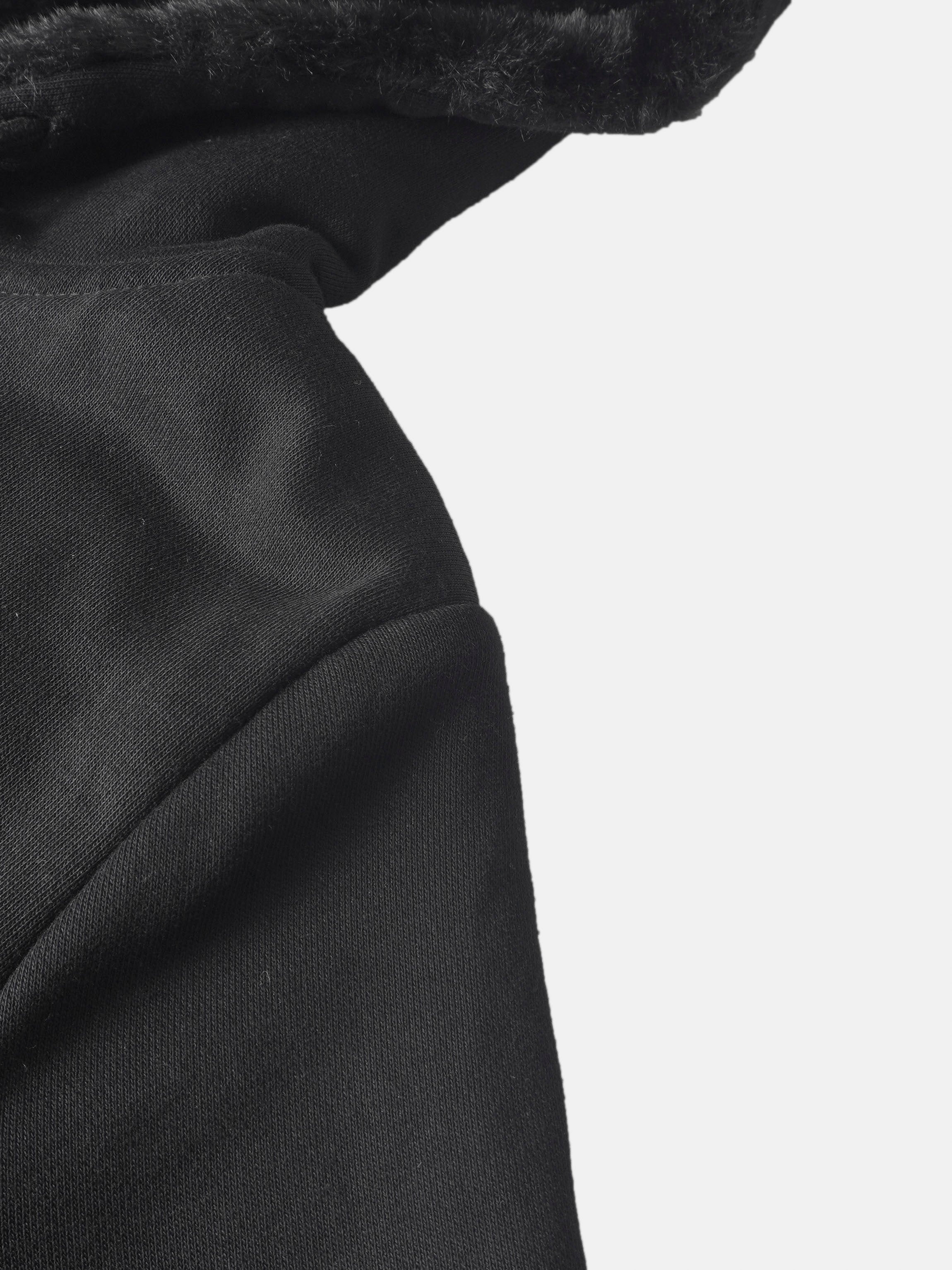 Adee fur-lined black sweatshirt, unisex top with faux fur trim