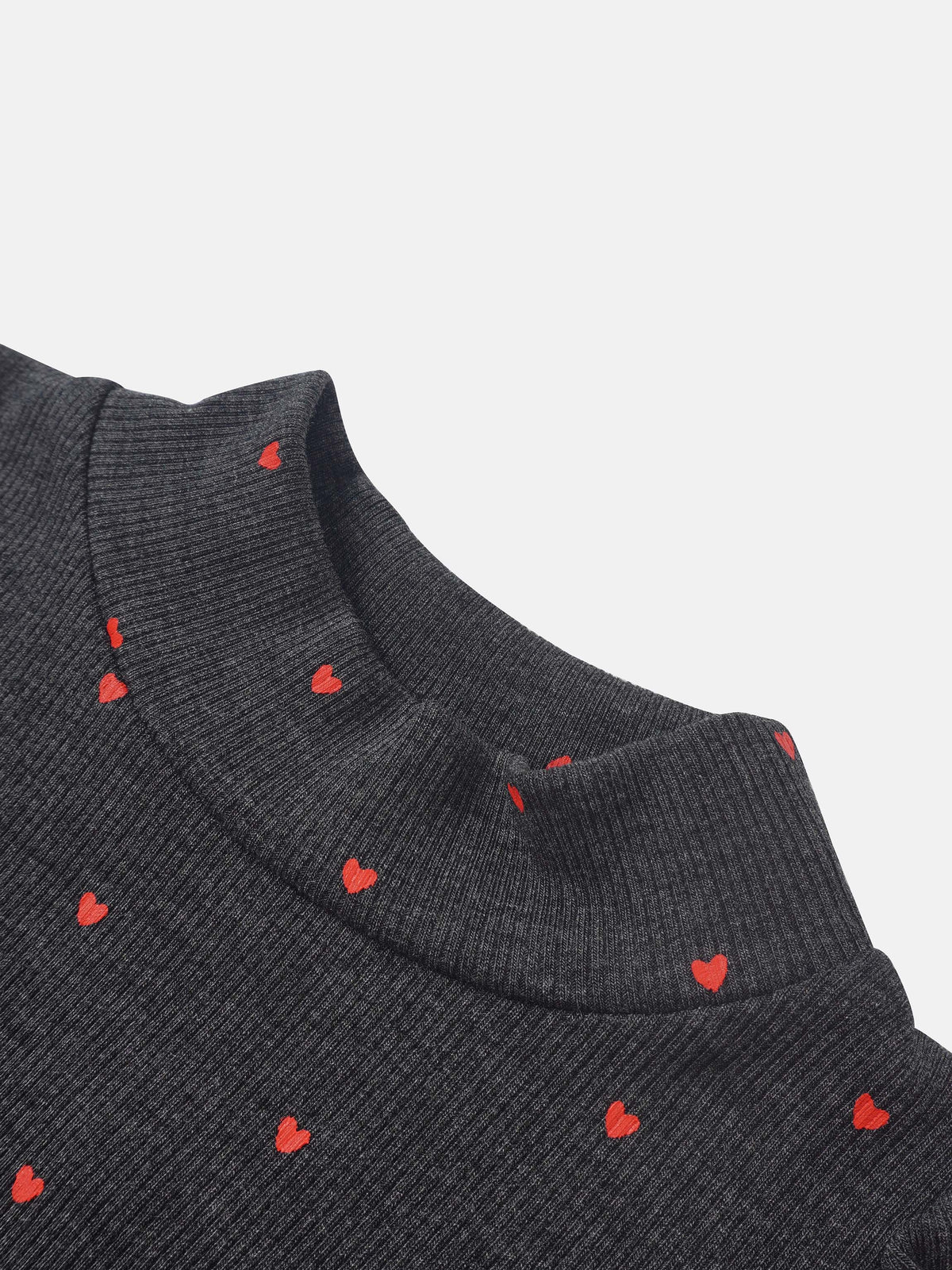 Ribbed Heart Set for little girls, grey knit with red hearts by Adee