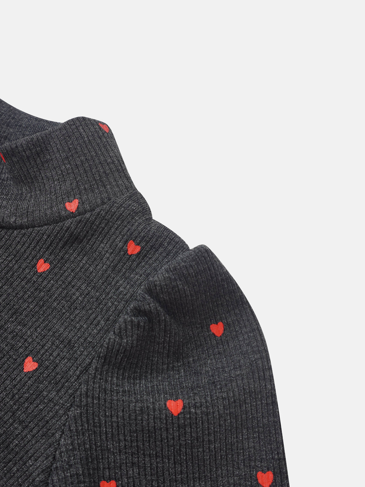 Ribbed Heart Set - Grey knit for little girls by Adee; dark heather fabric with red hearts
