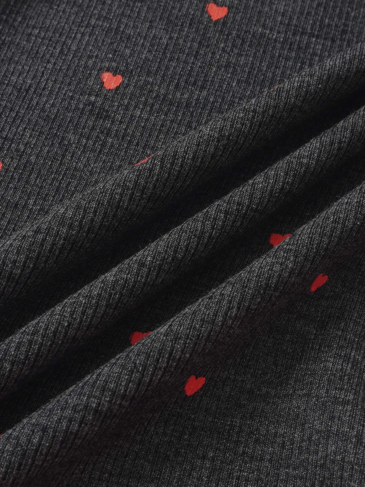 Ribbed Heart Set - Grey for little girls, Adee brand with red heart prints