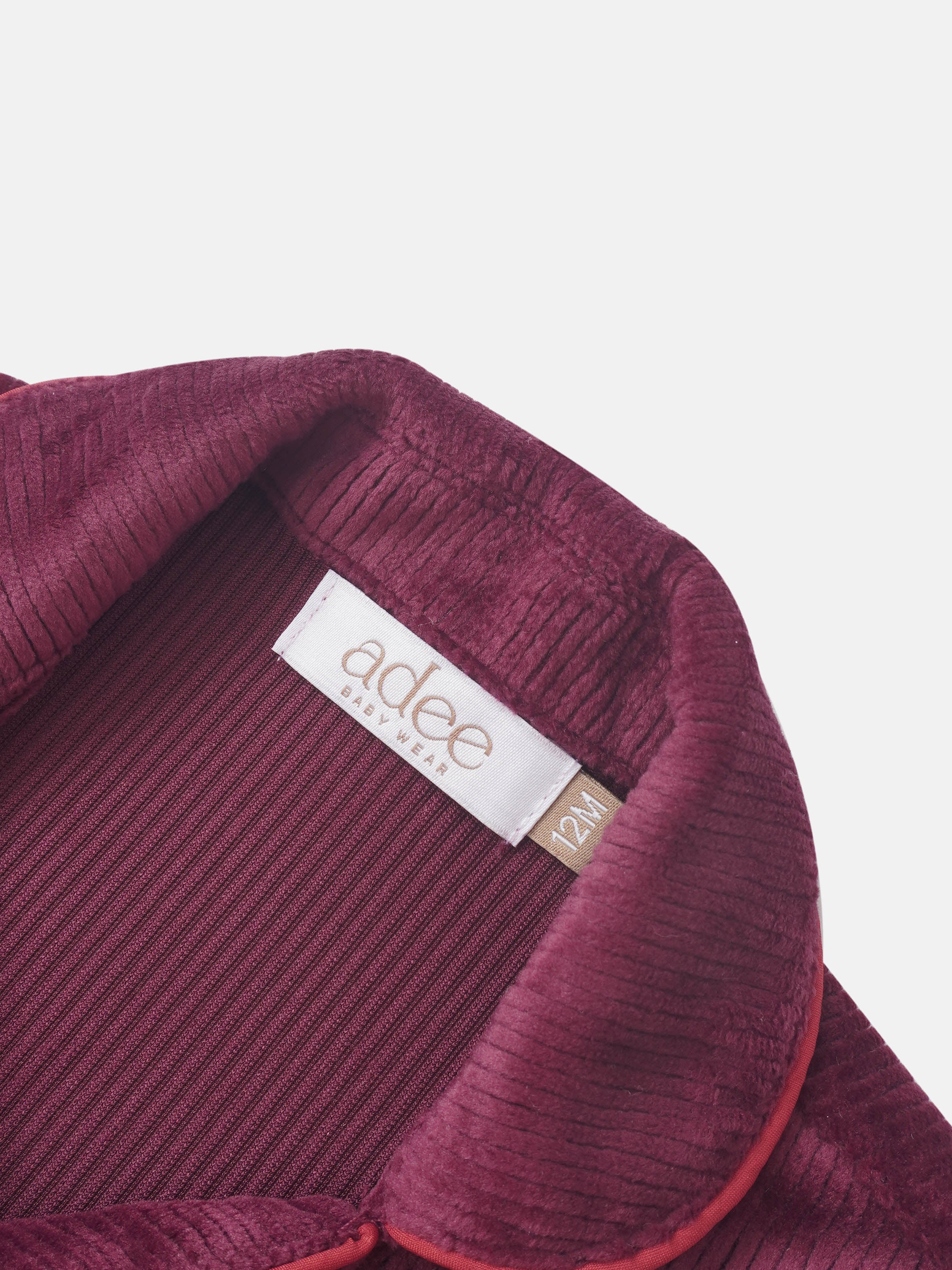 Ribbed velour girls pajama top in burgundy by Adee, size 12M