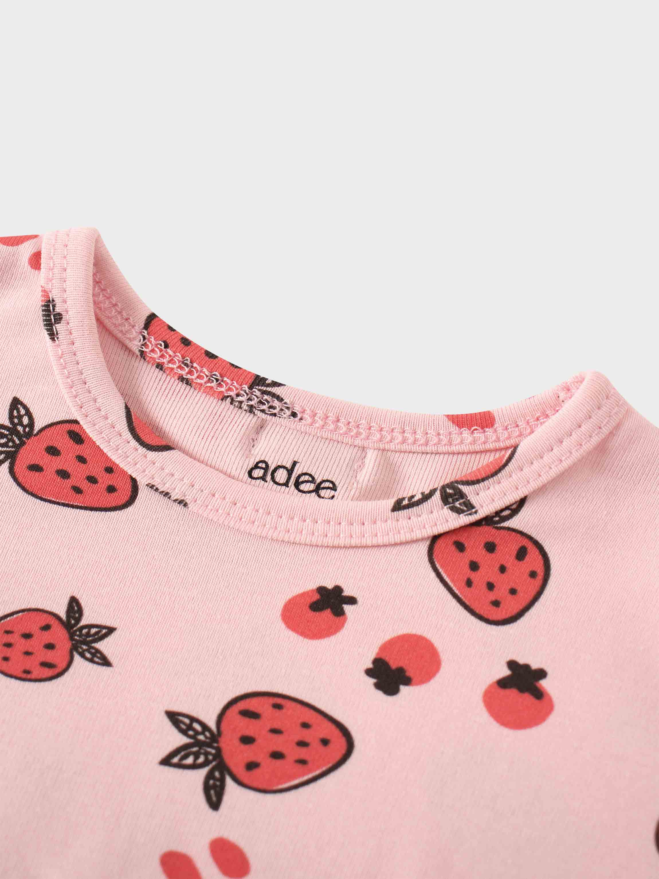 Light pink strawberry print outfit for girls