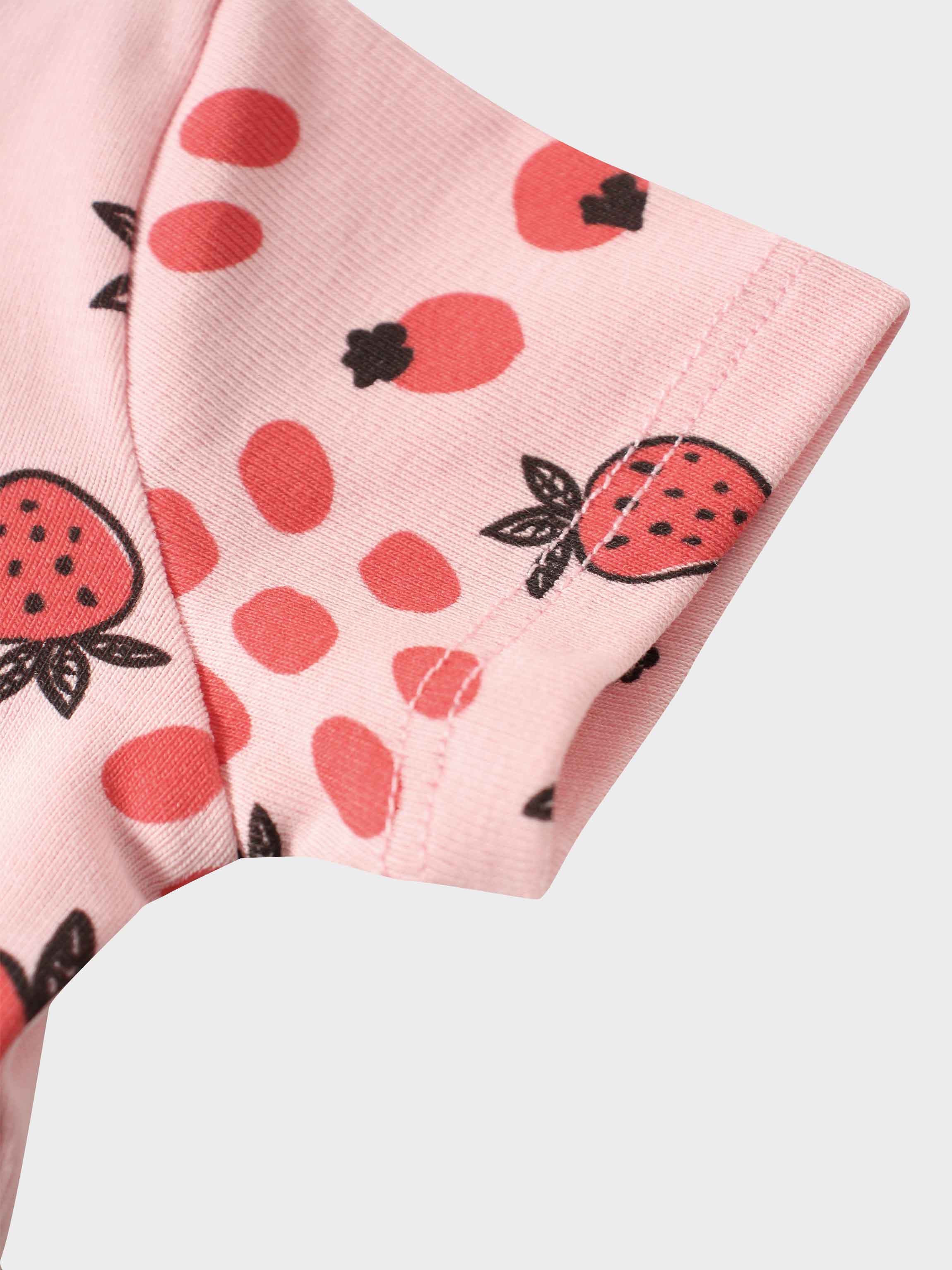 Light pink strawberry print outfit for girls.