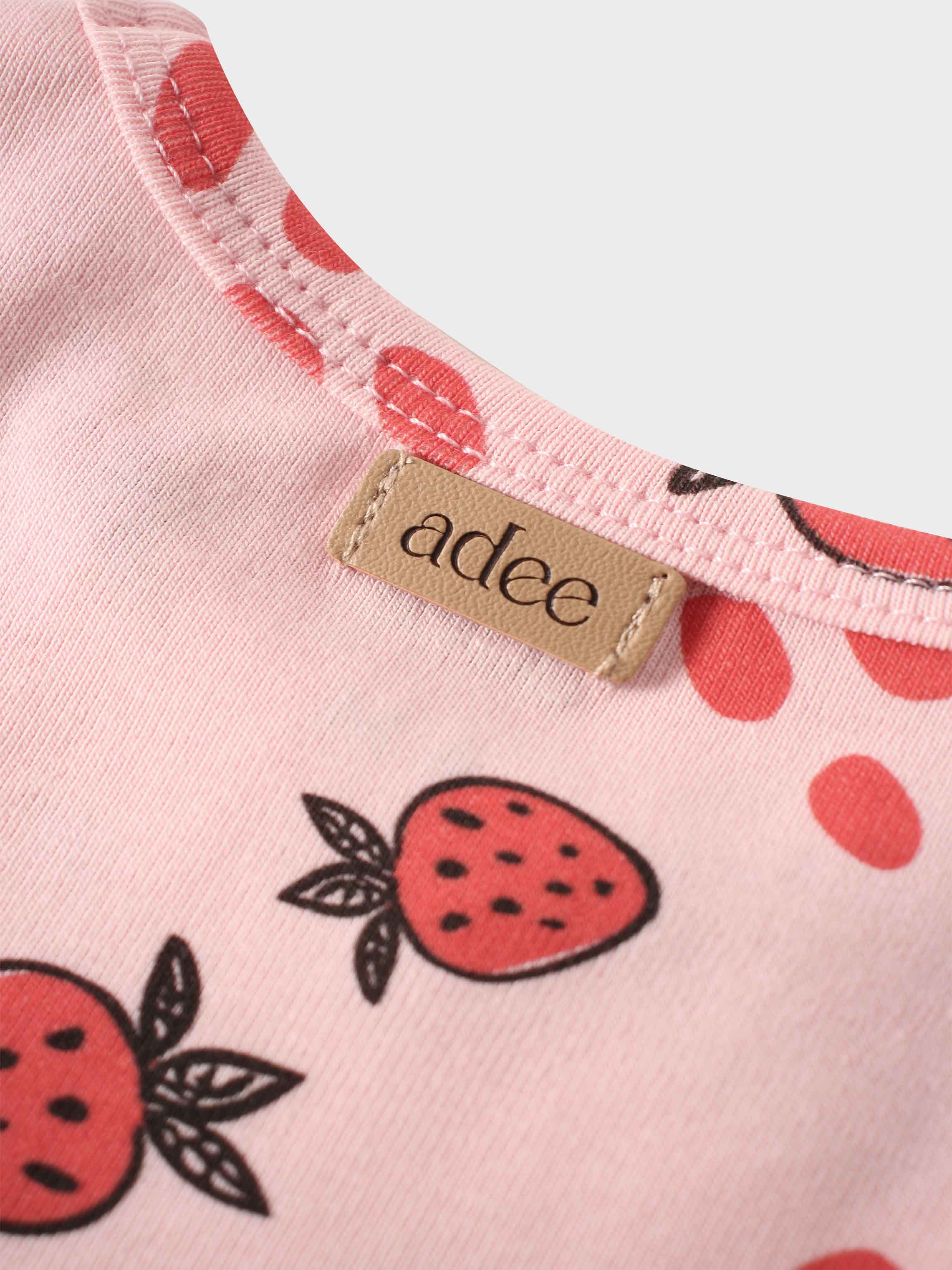 Light pink strawberry print outfit for girls