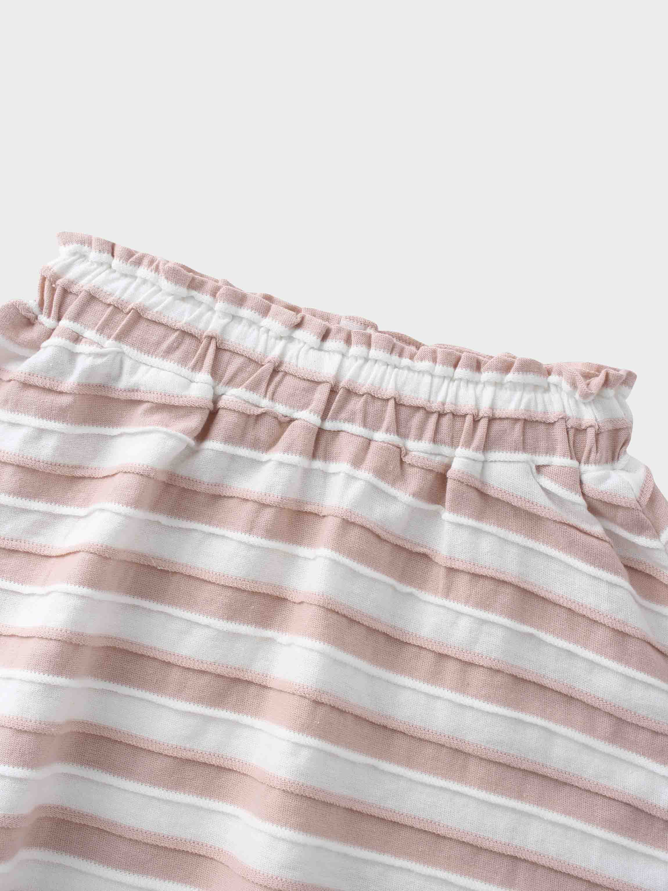 Striped Textured Skirt Set- 3/4 Sleeve