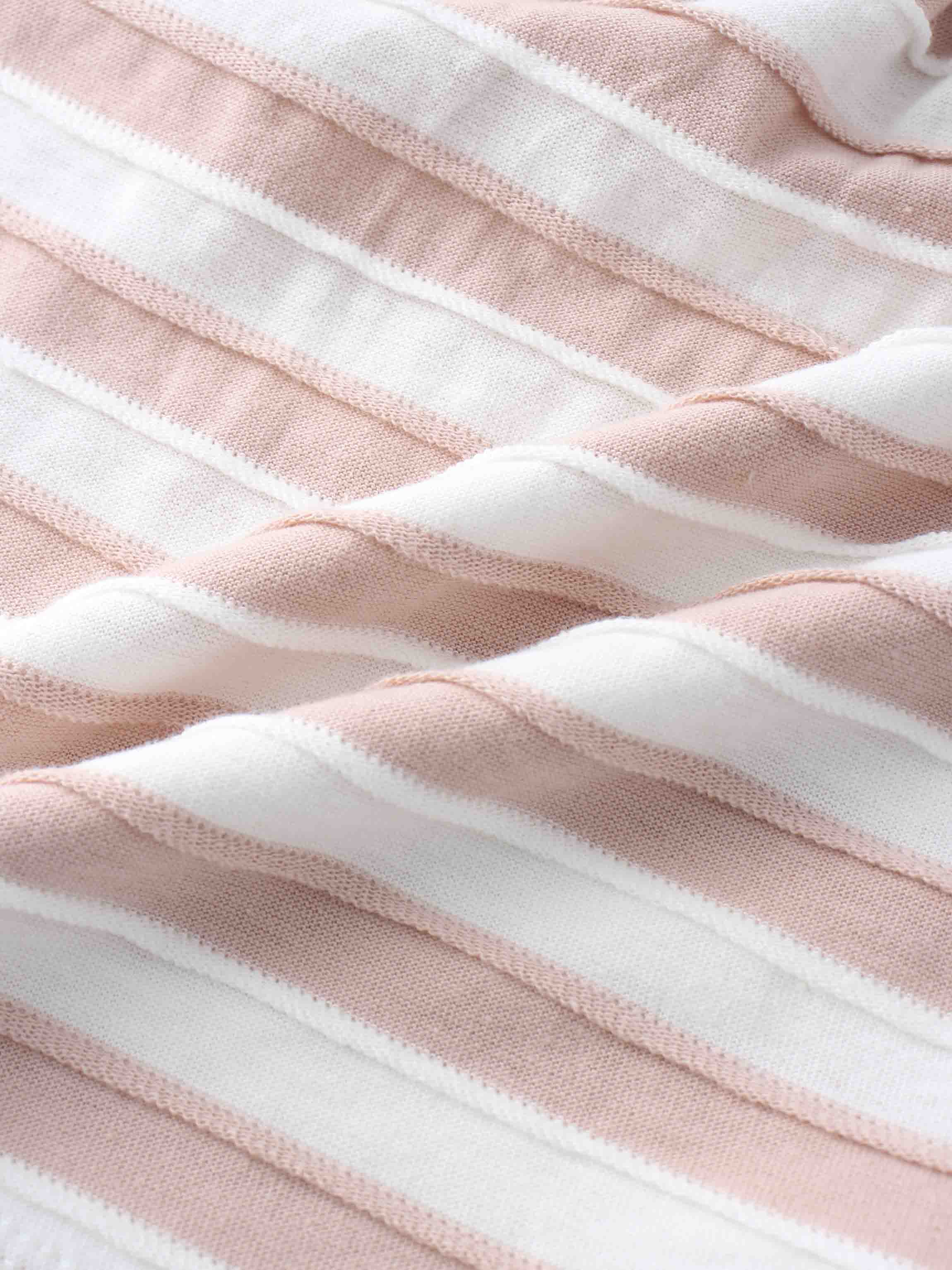Striped Textured Skirt Set- 3/4 Sleeve