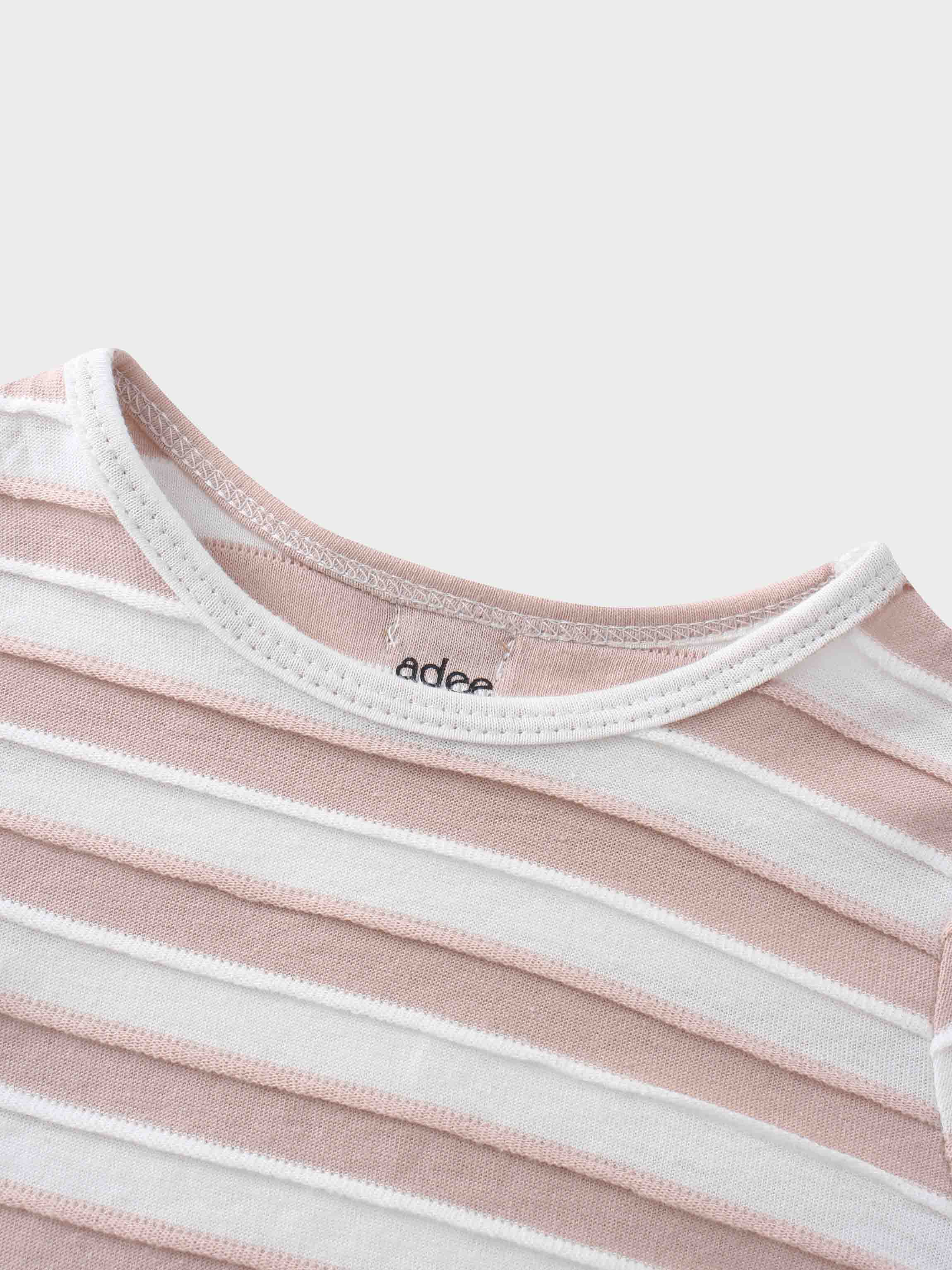 Striped Textured Skirt Set- 3/4 Sleeve