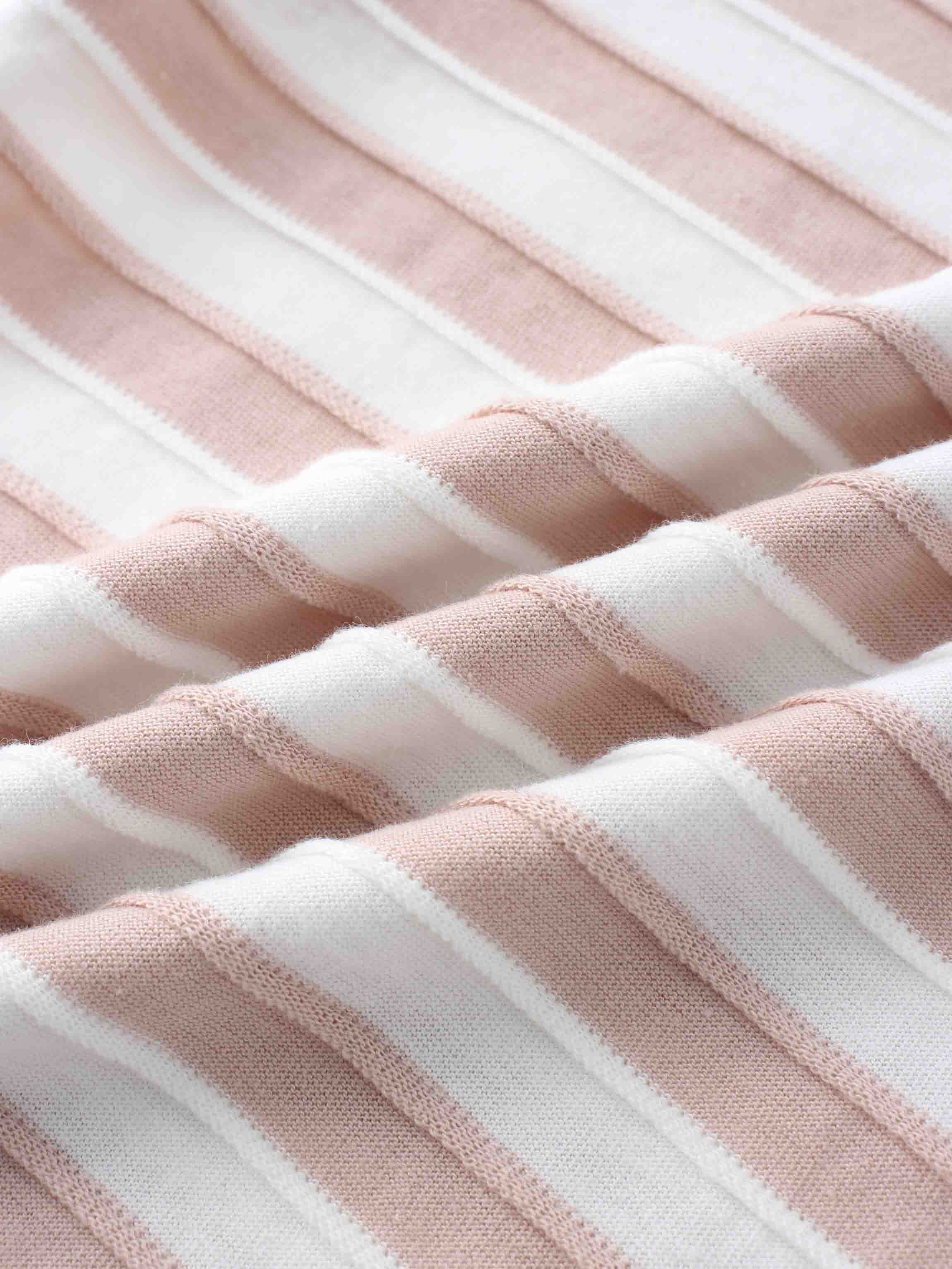 Striped Textured Skirt Set- 3/4 Sleeve