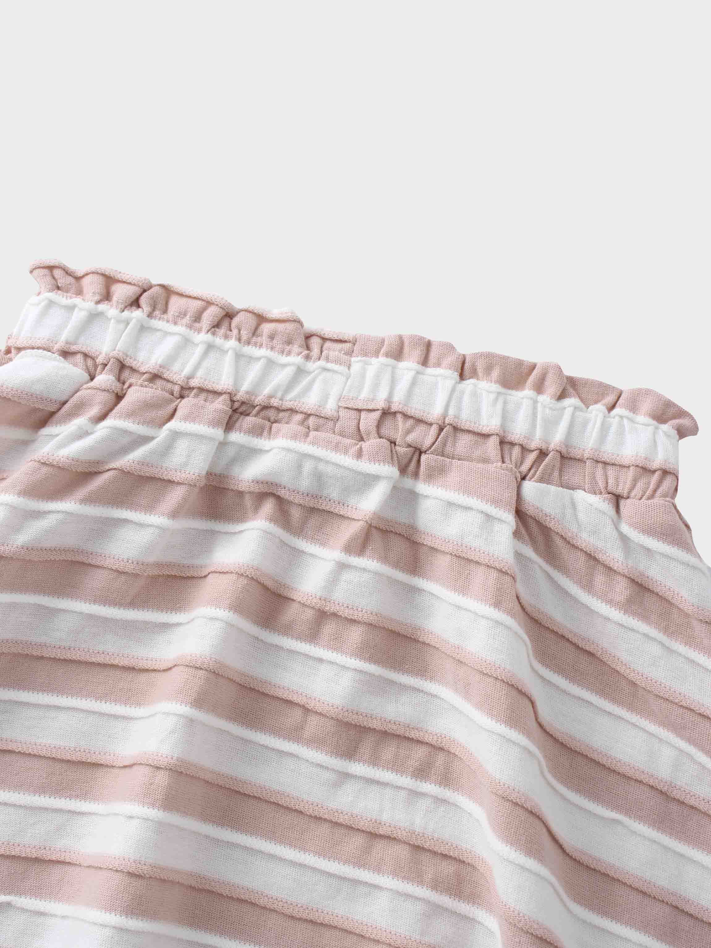 Striped Textured Skirt Set- Short Sleeve