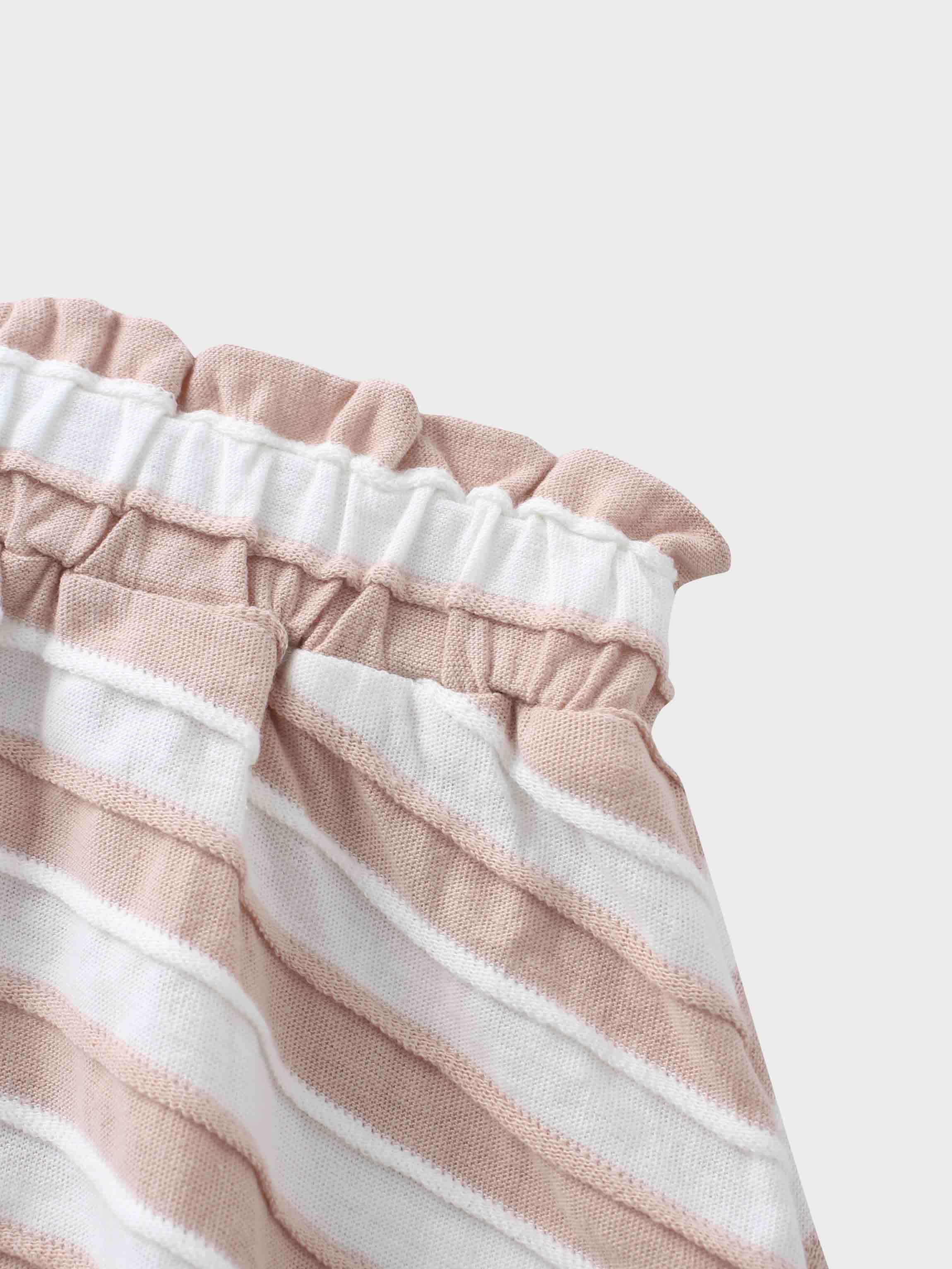 Striped Textured Skirt Set- Short Sleeve