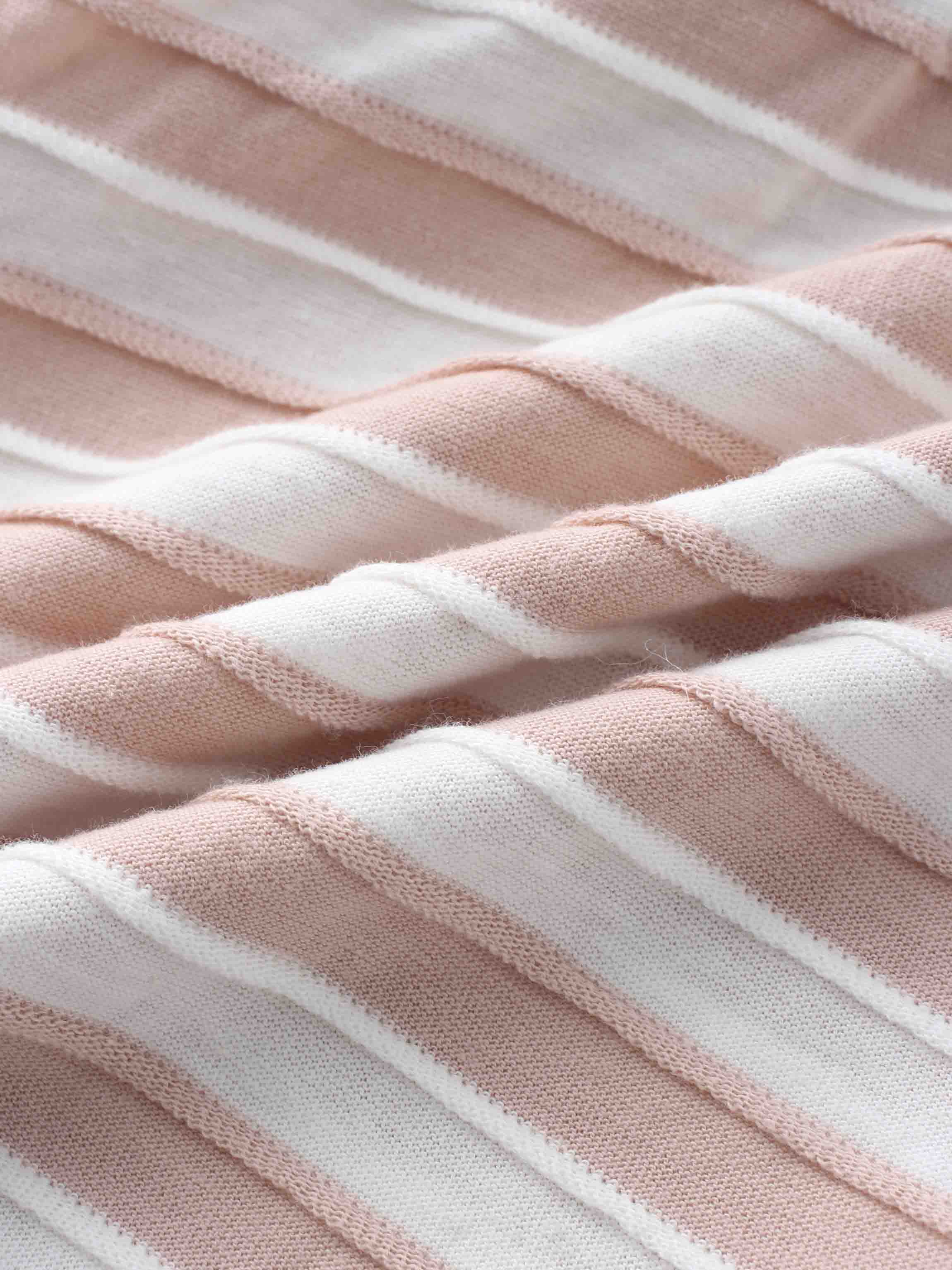 Striped Textured Skirt Set- Short Sleeve