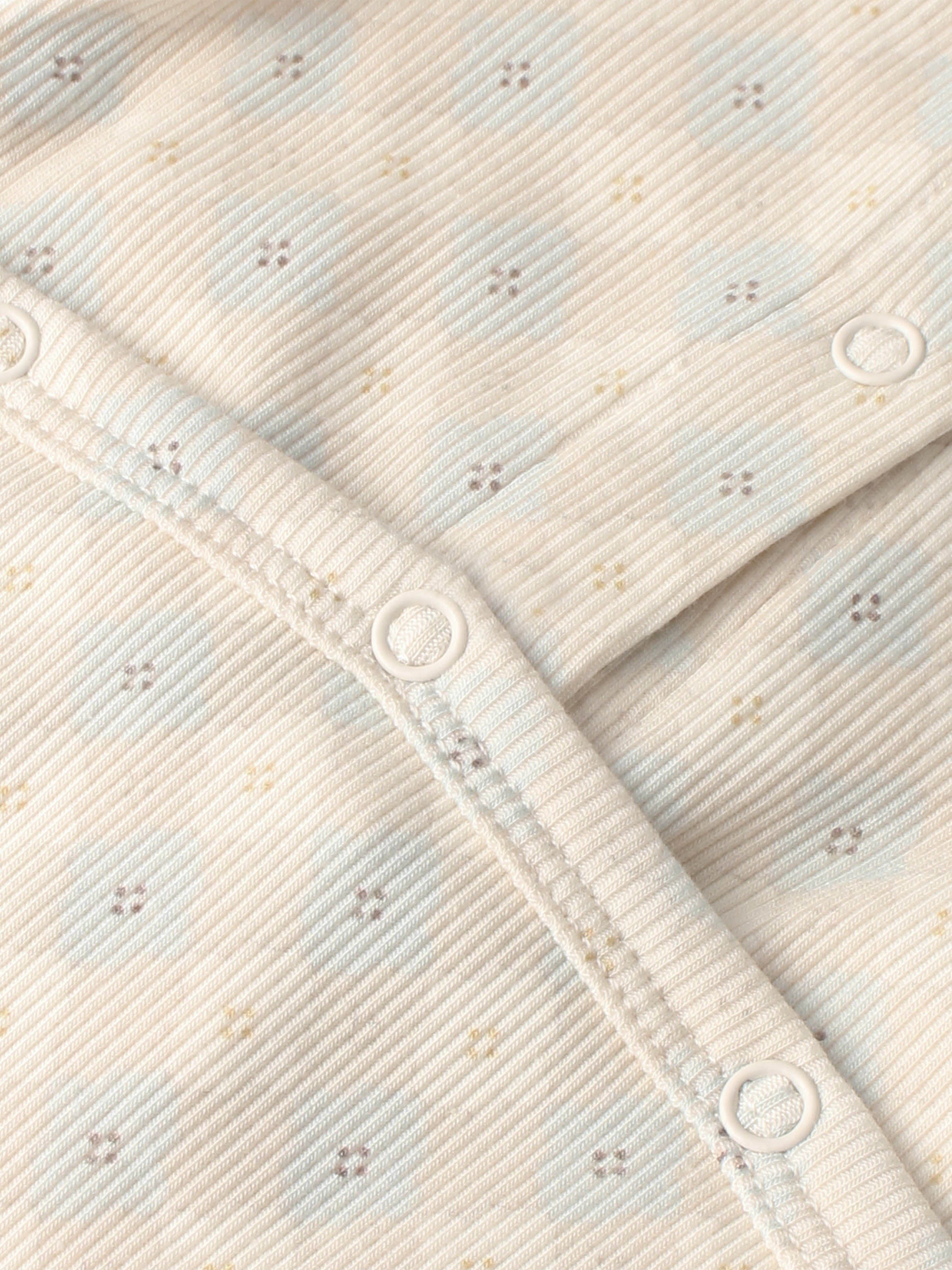 Little Button Stretchy blue boys stretchies by Adee with white snap closures on ribbed fabric