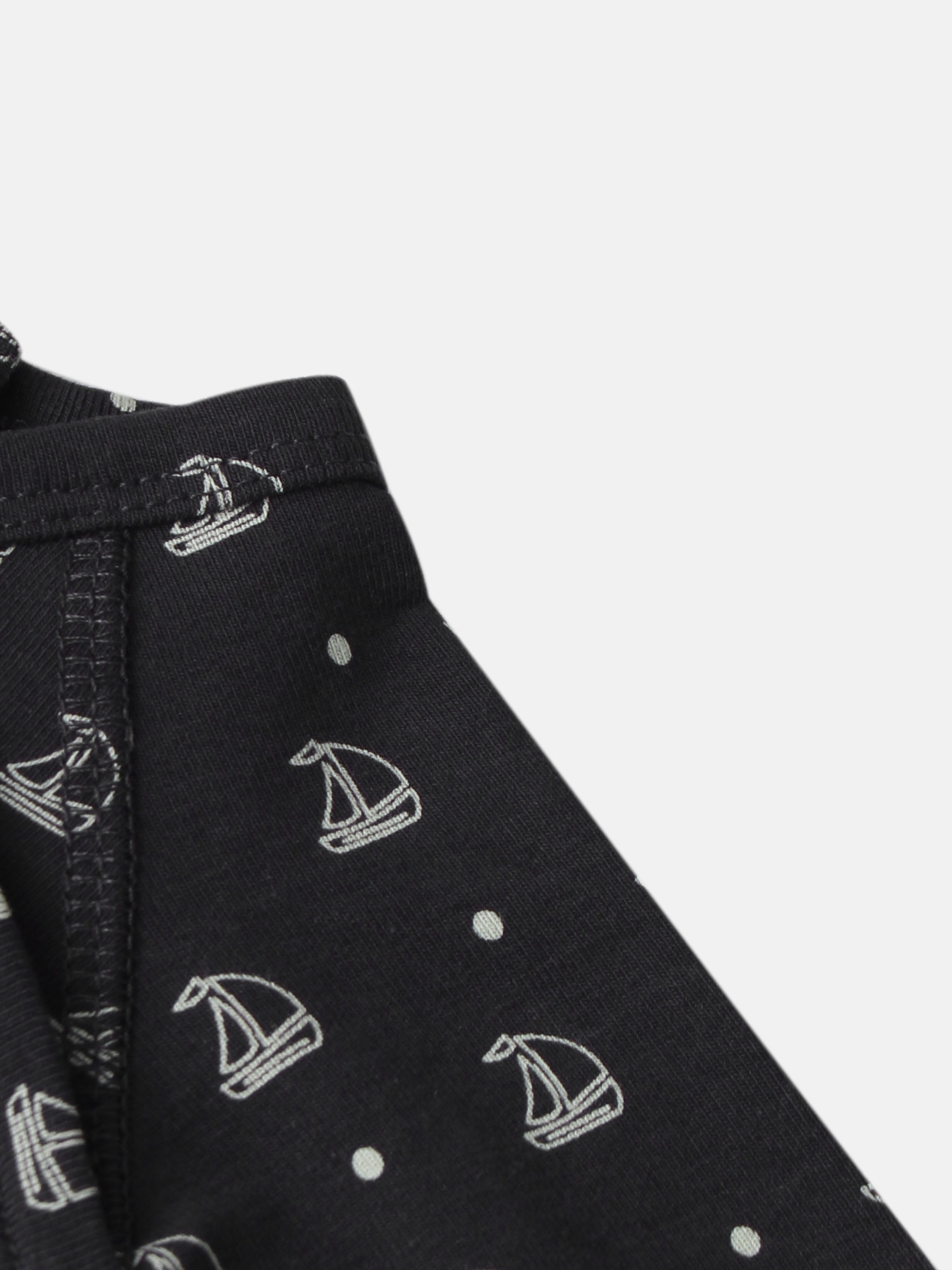 Harbor Dot Stretchy Boys Stretchies by Adee; navy fabric with white sailboat prints and polka dots