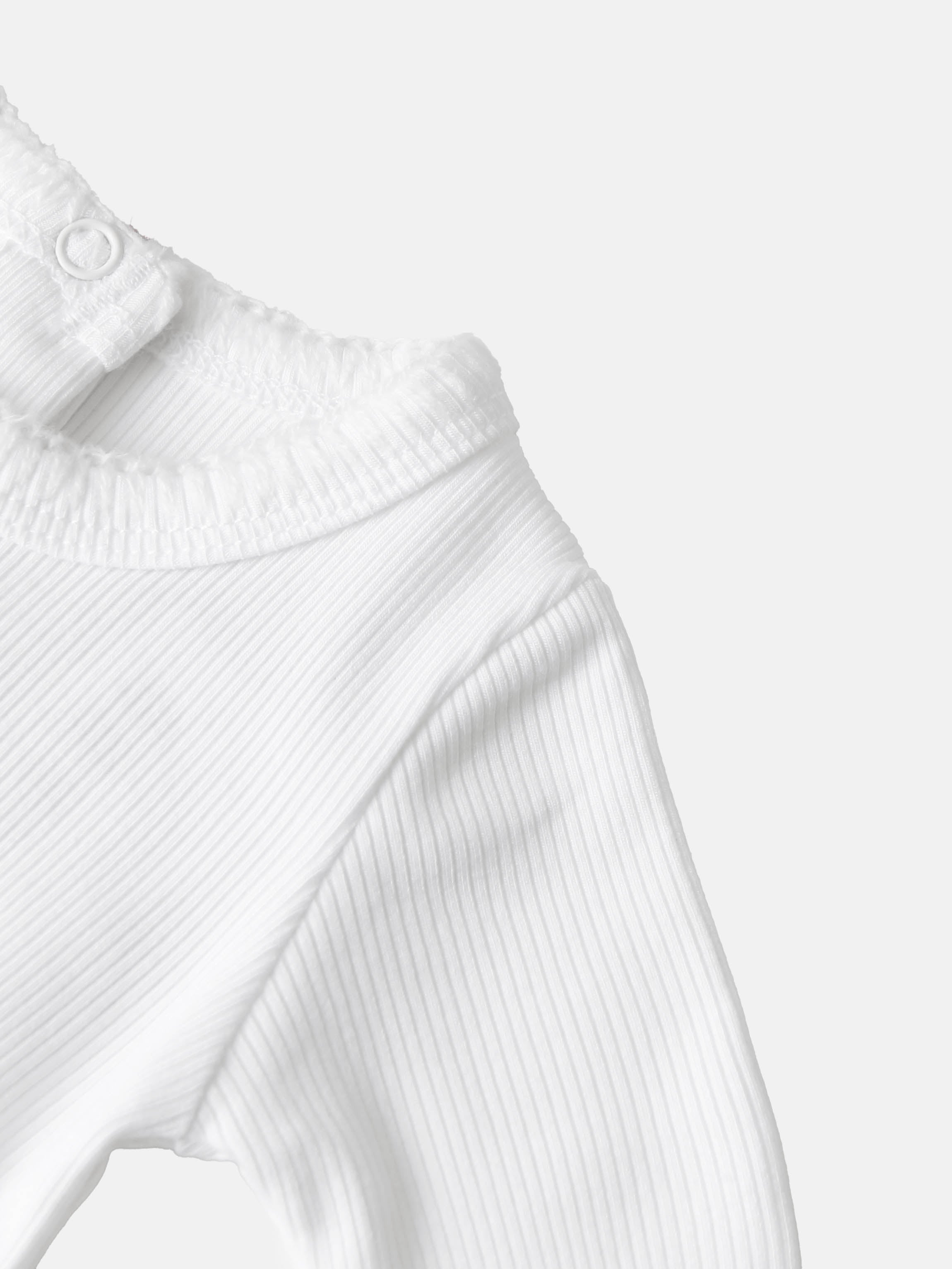 Legacy Stitch White Layette Set, white ribbed knit fabric close-up