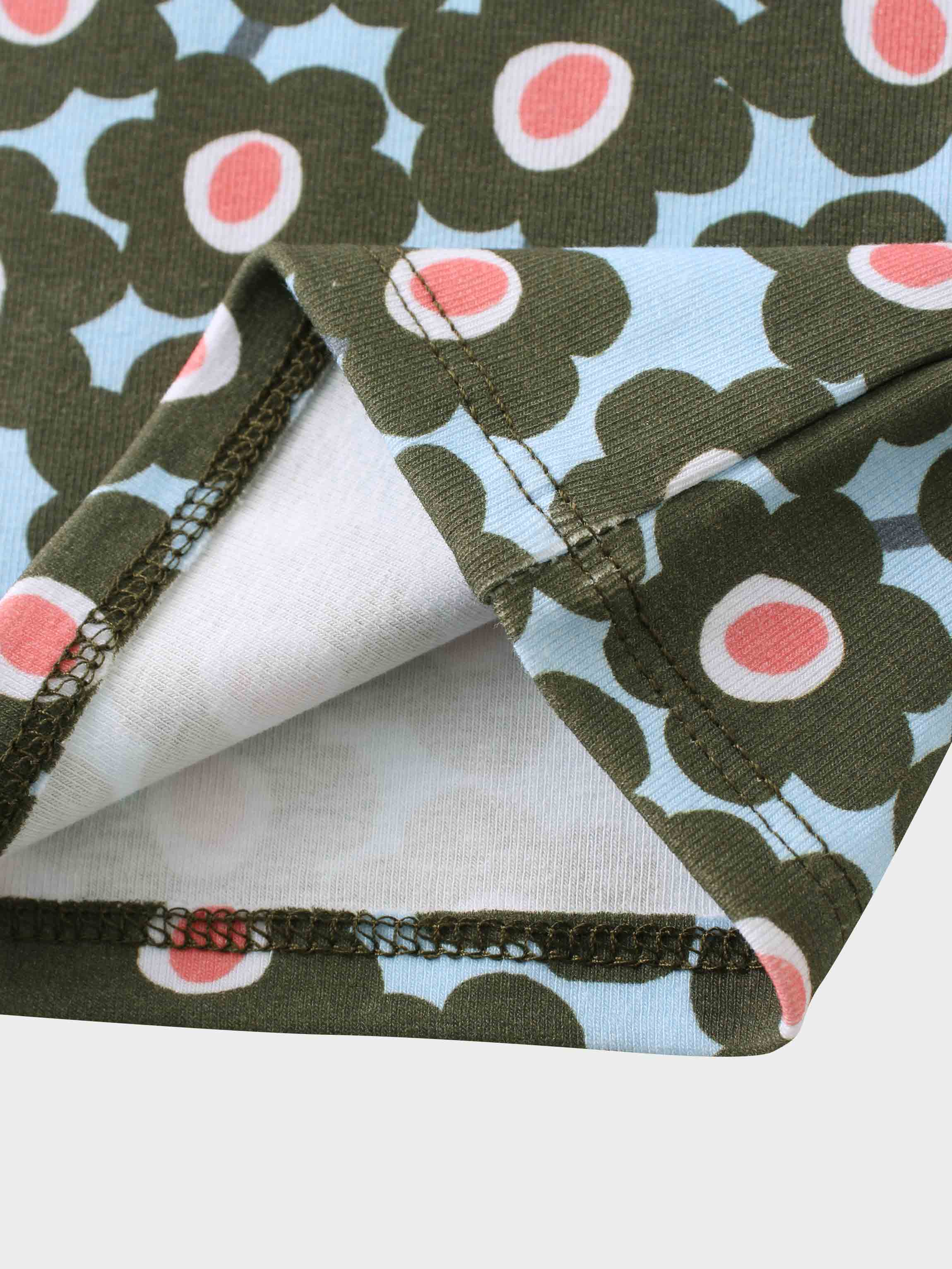 Green flower print fitted shirt for girls