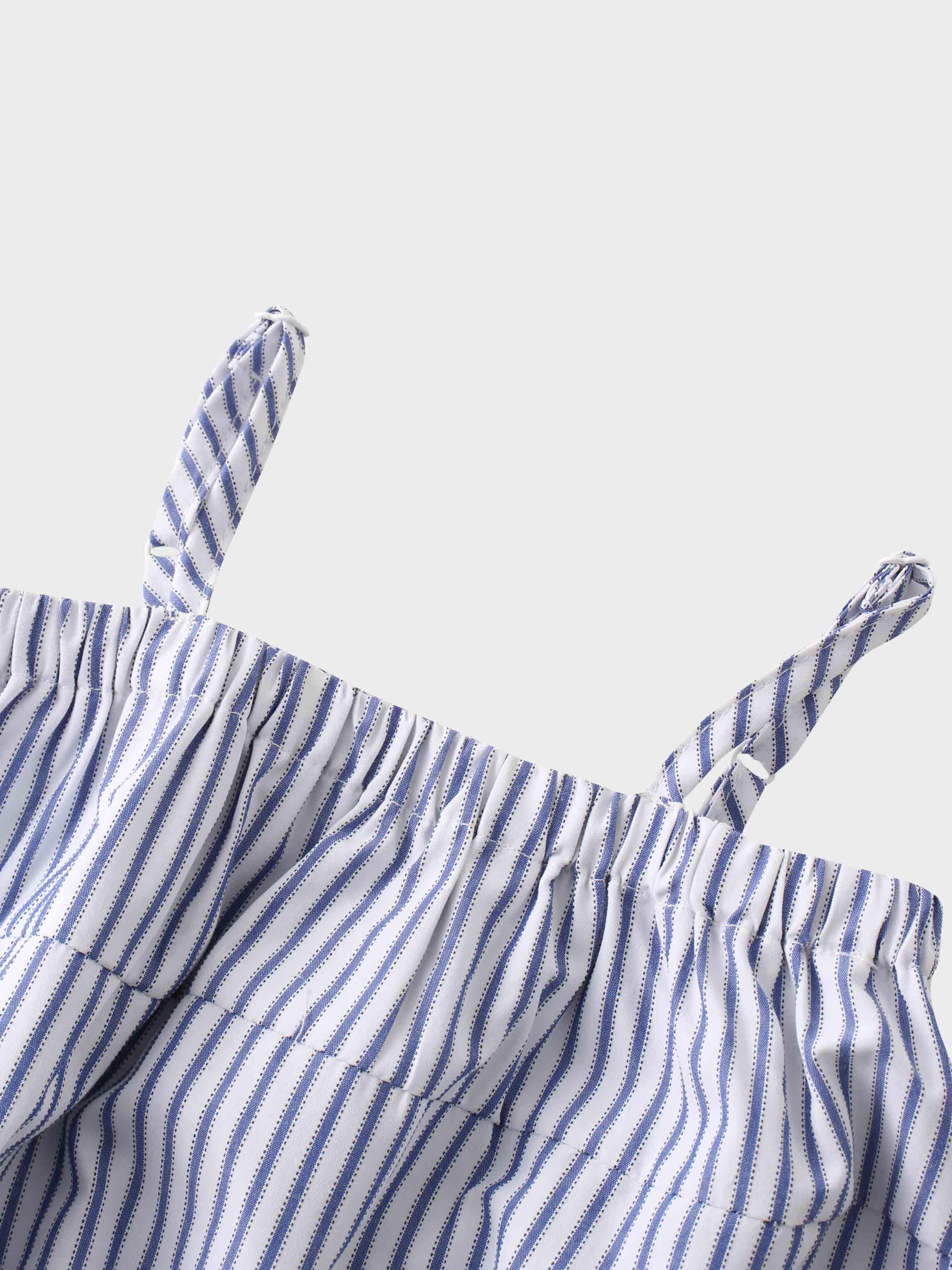 Striped blue baby romper straps