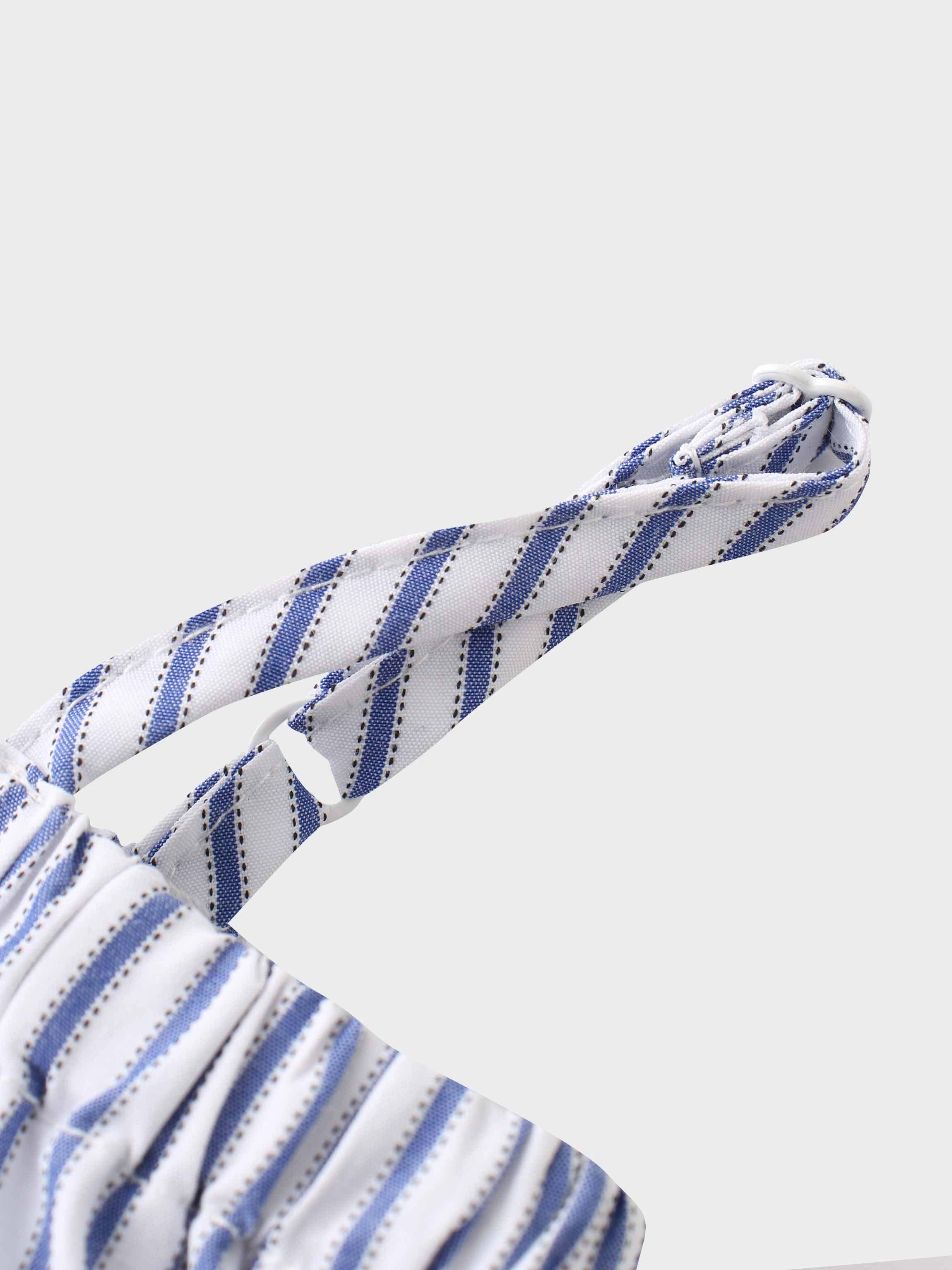 Blue striped baby romper straps