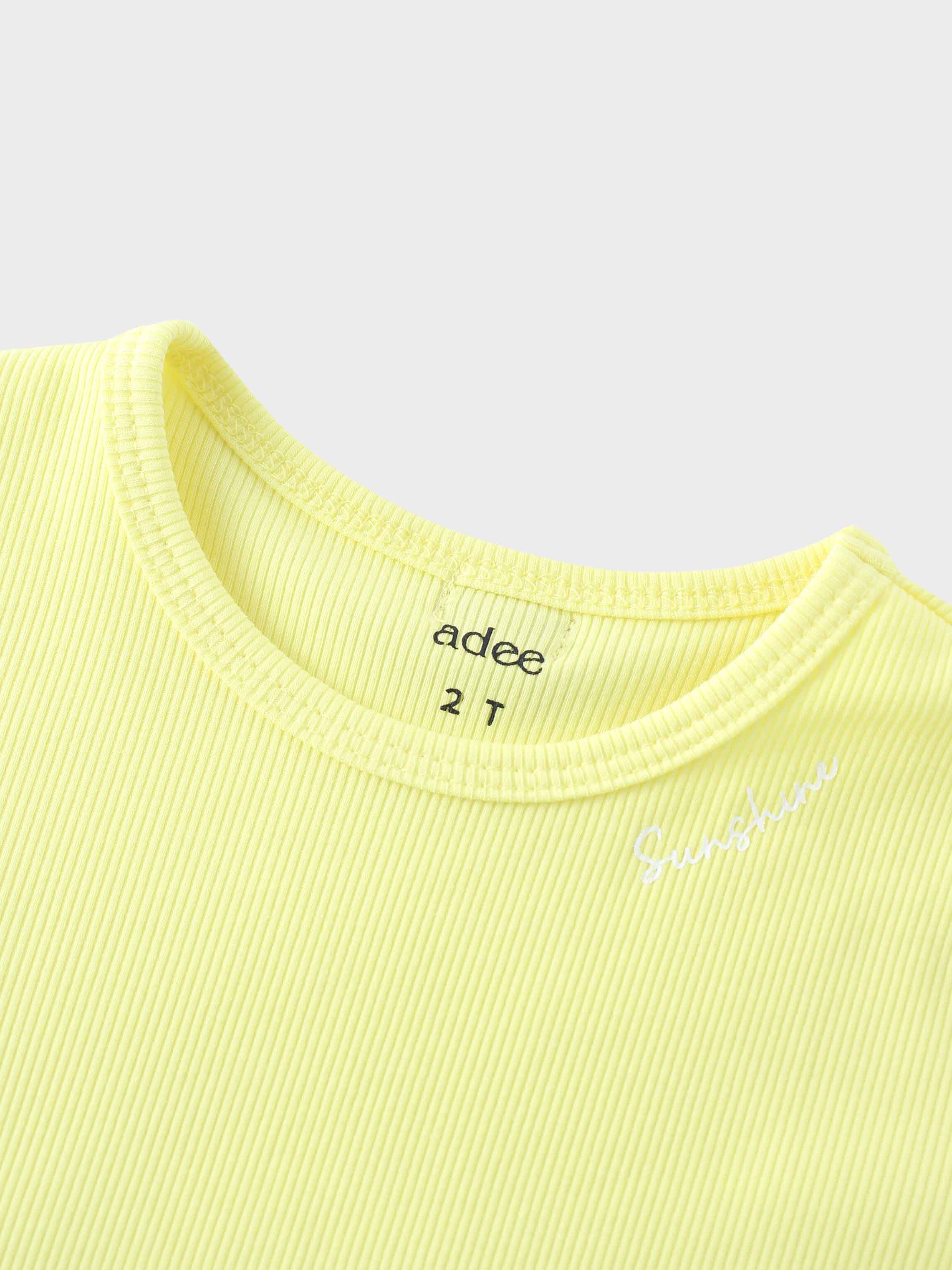Yellow ribbed shirt for kids, Sunshine lettering