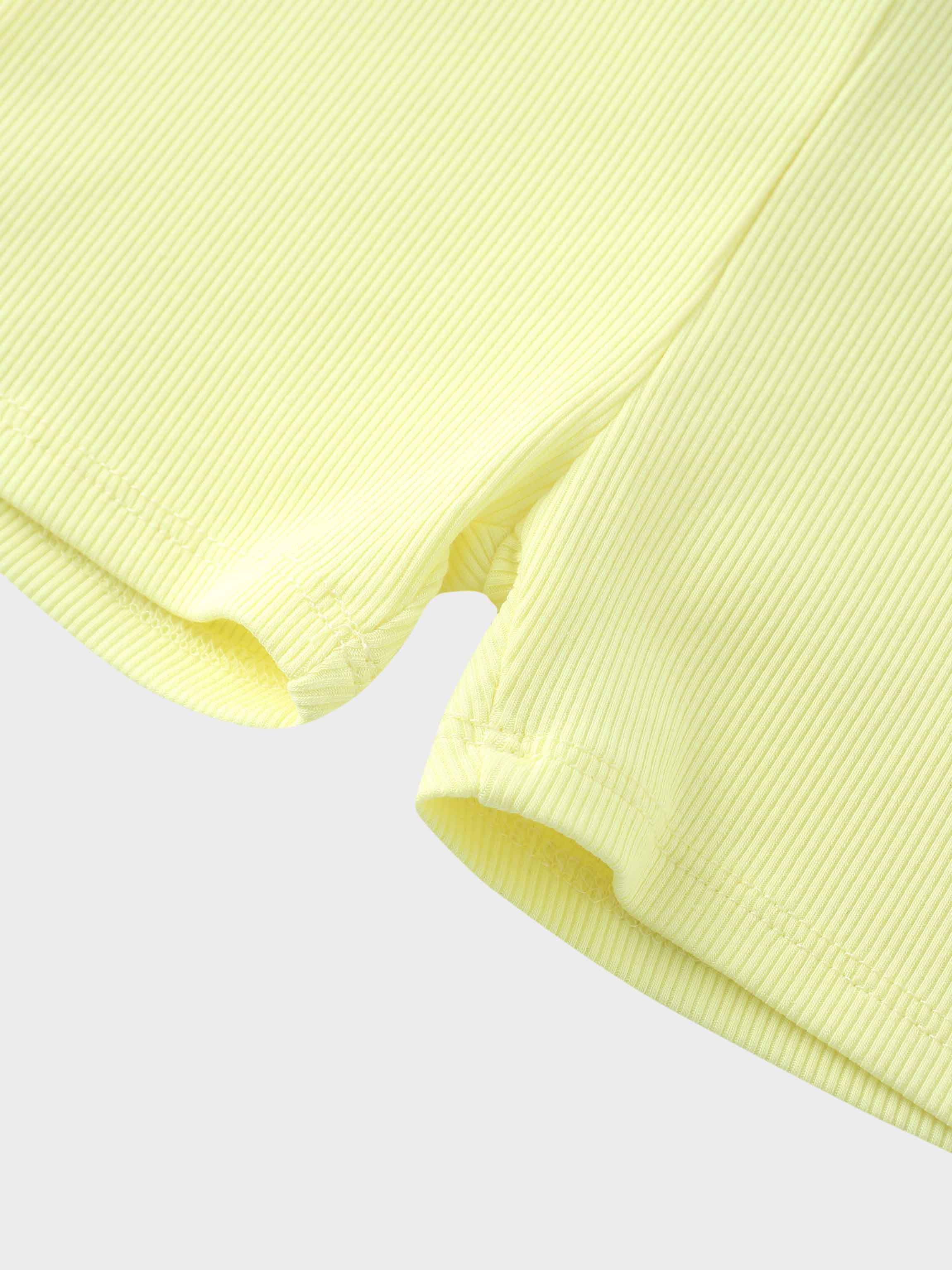 Yellow ribbed short set detail for kids.