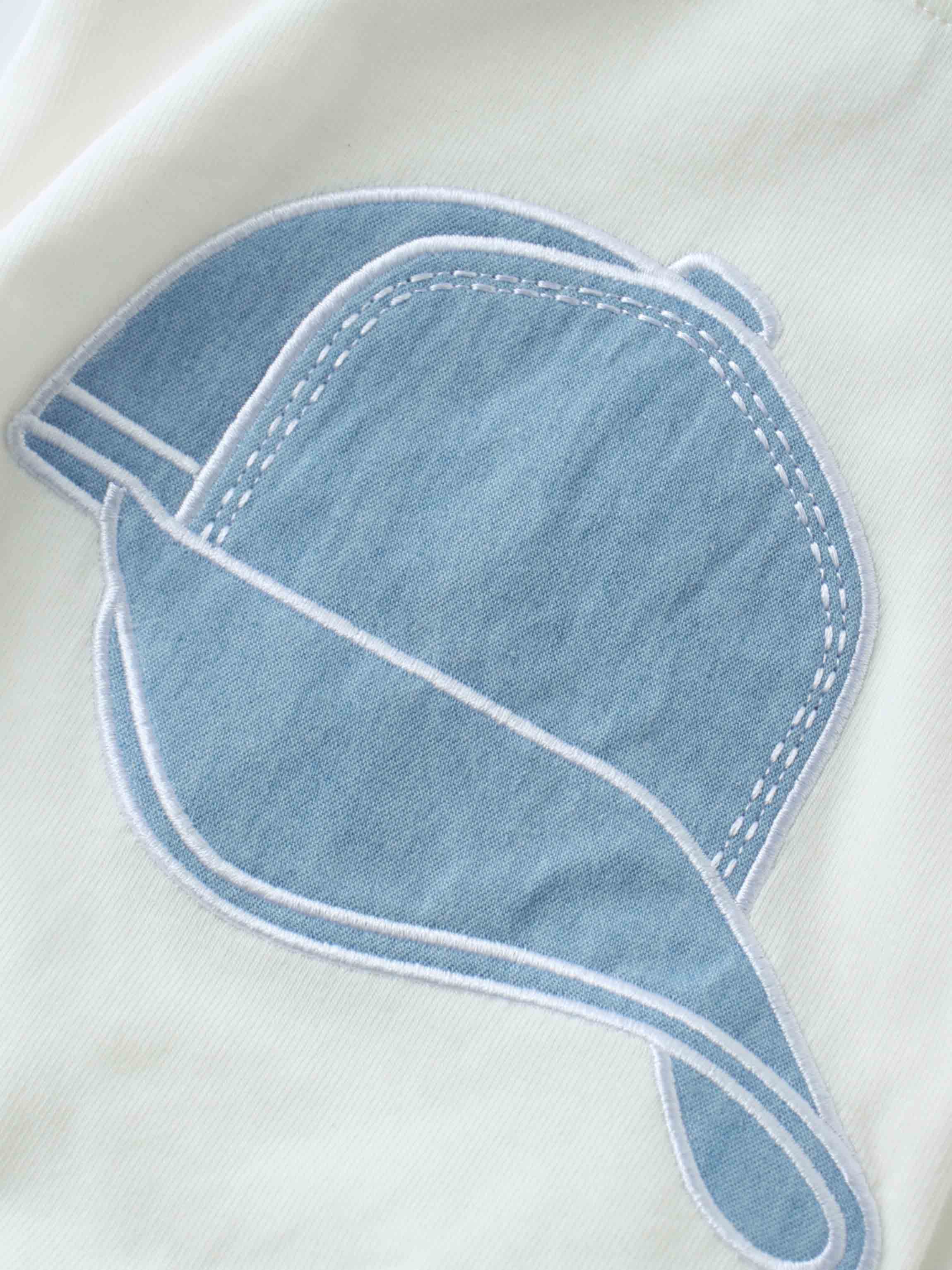 Baseball cap patch denim baby romper