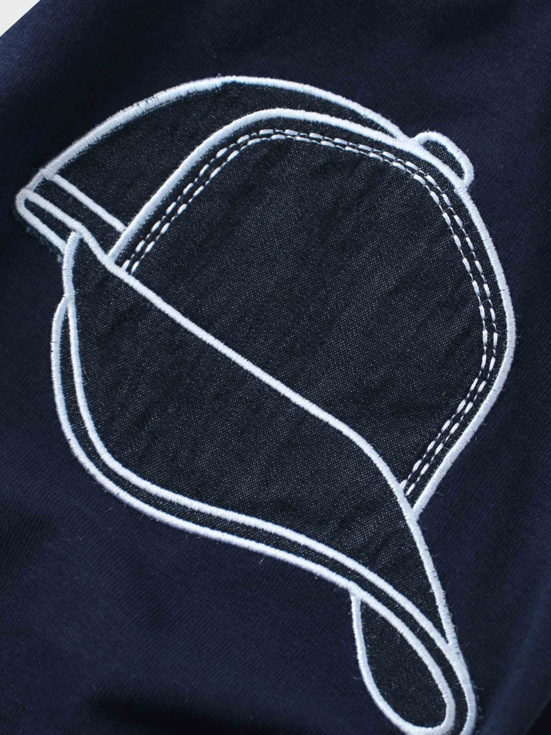 Baseball cap patch on romper for baby boy