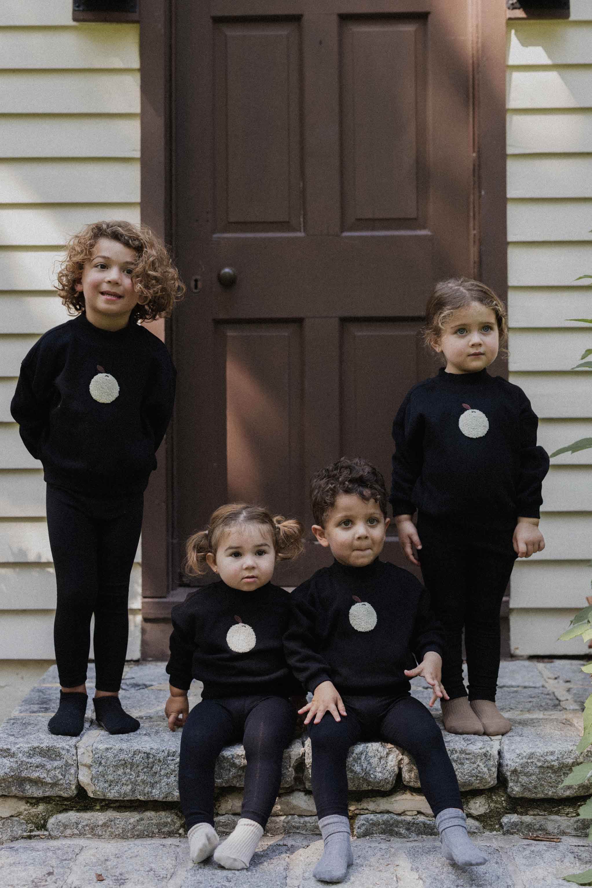 Boys and girls in fuzzy fruit sweatshirt set