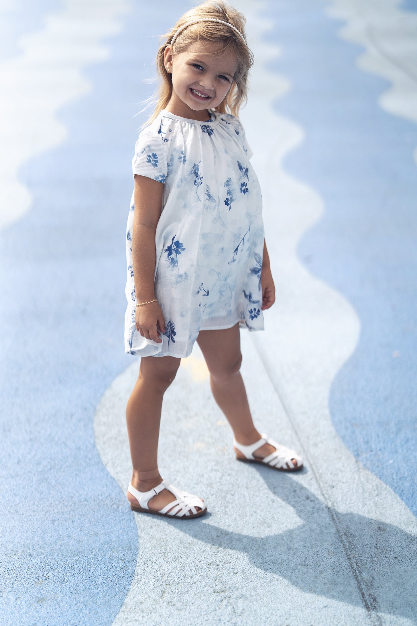 Blue Flower Jumper by Adee, girls dressy dress with blue floral print.