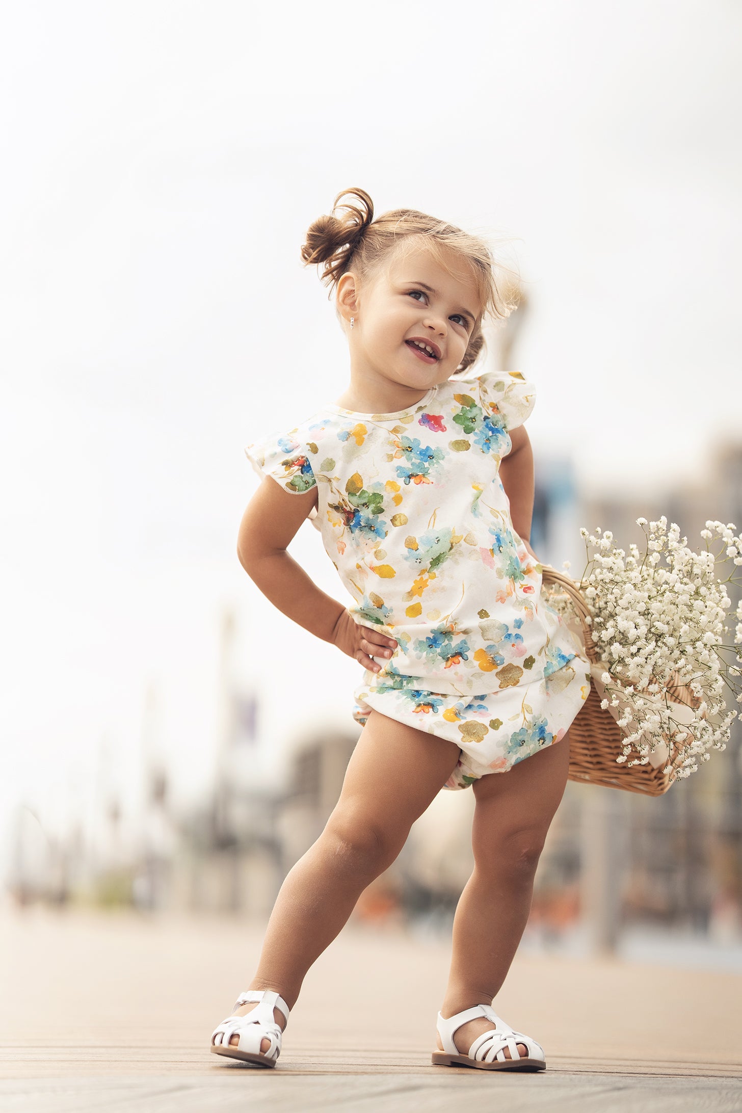 Pastel Flower Bloomers Set for little girls; Adee floral-print top with matching bloomers.