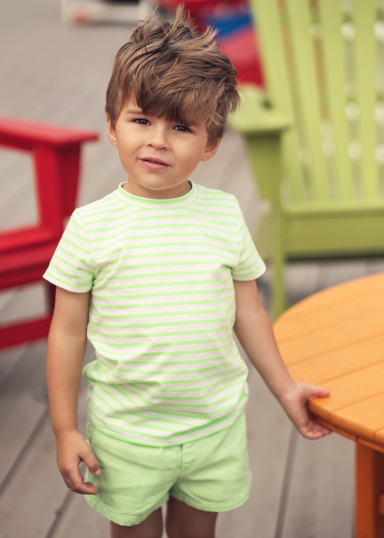 Neon Green Striped Boxy T-shirt - Short Sleeve