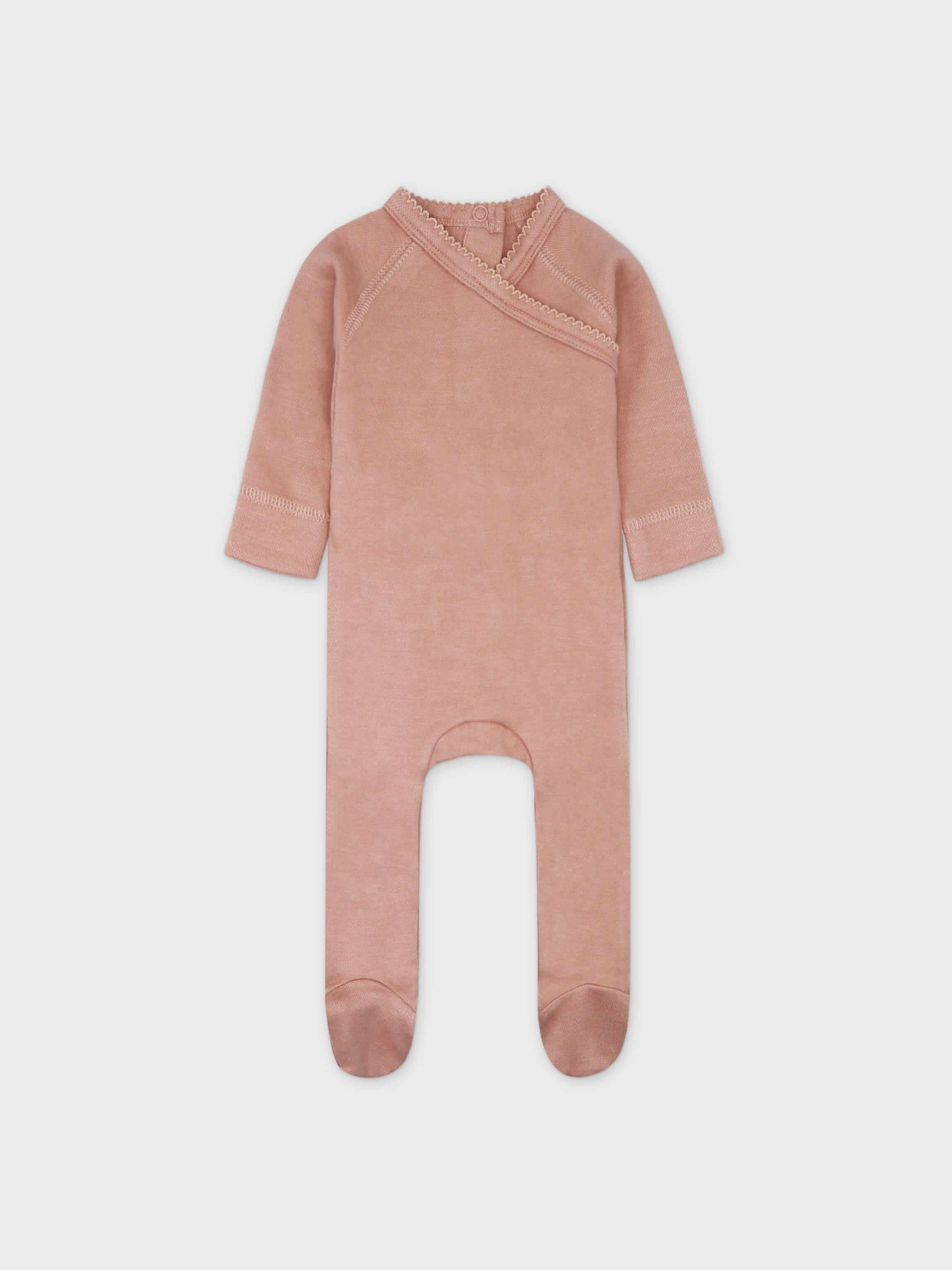 Crossover twill stretchy footed romper for girls in pink by Adee