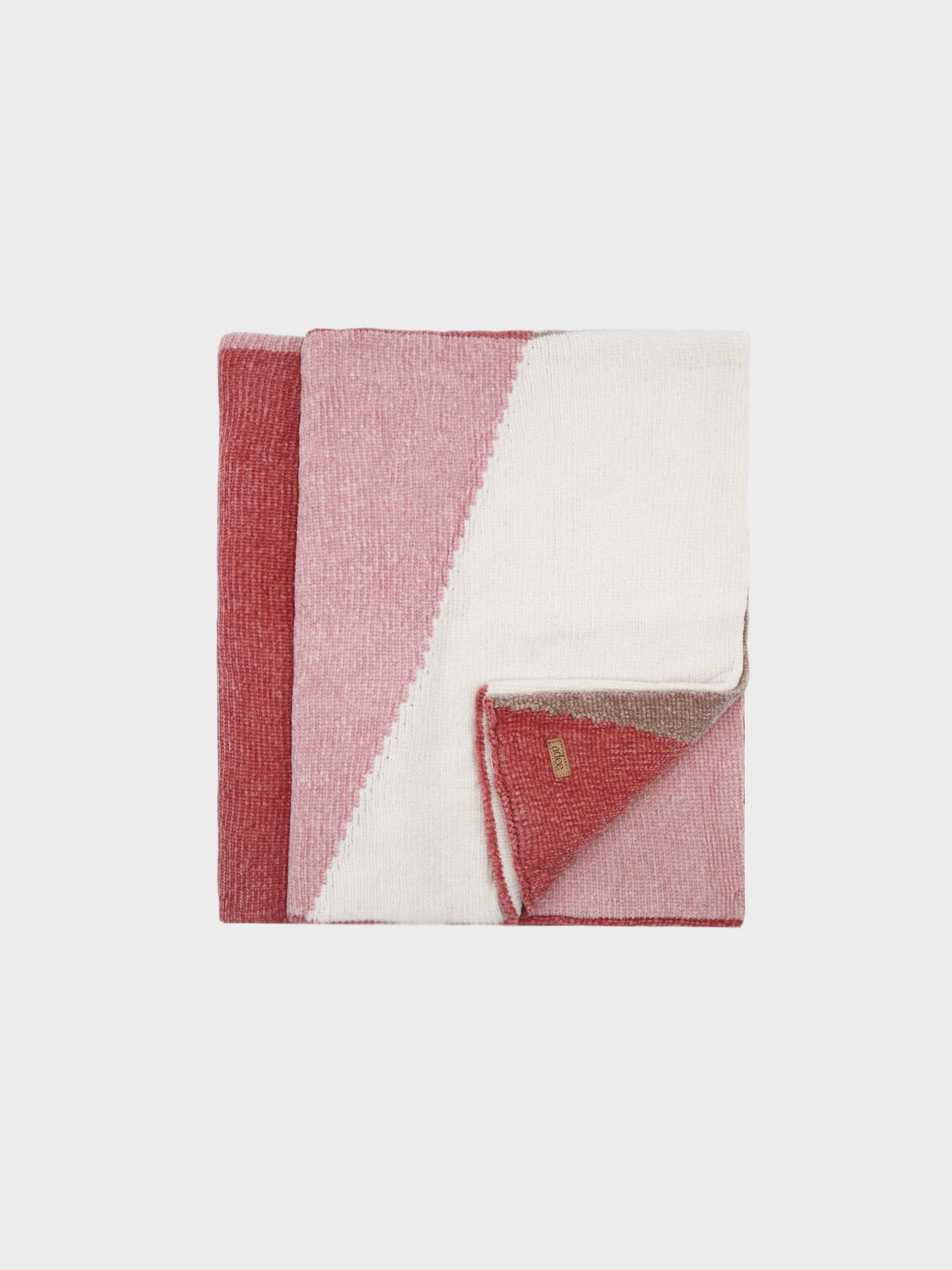 baby blanket pink off-white and brown with soft chenille