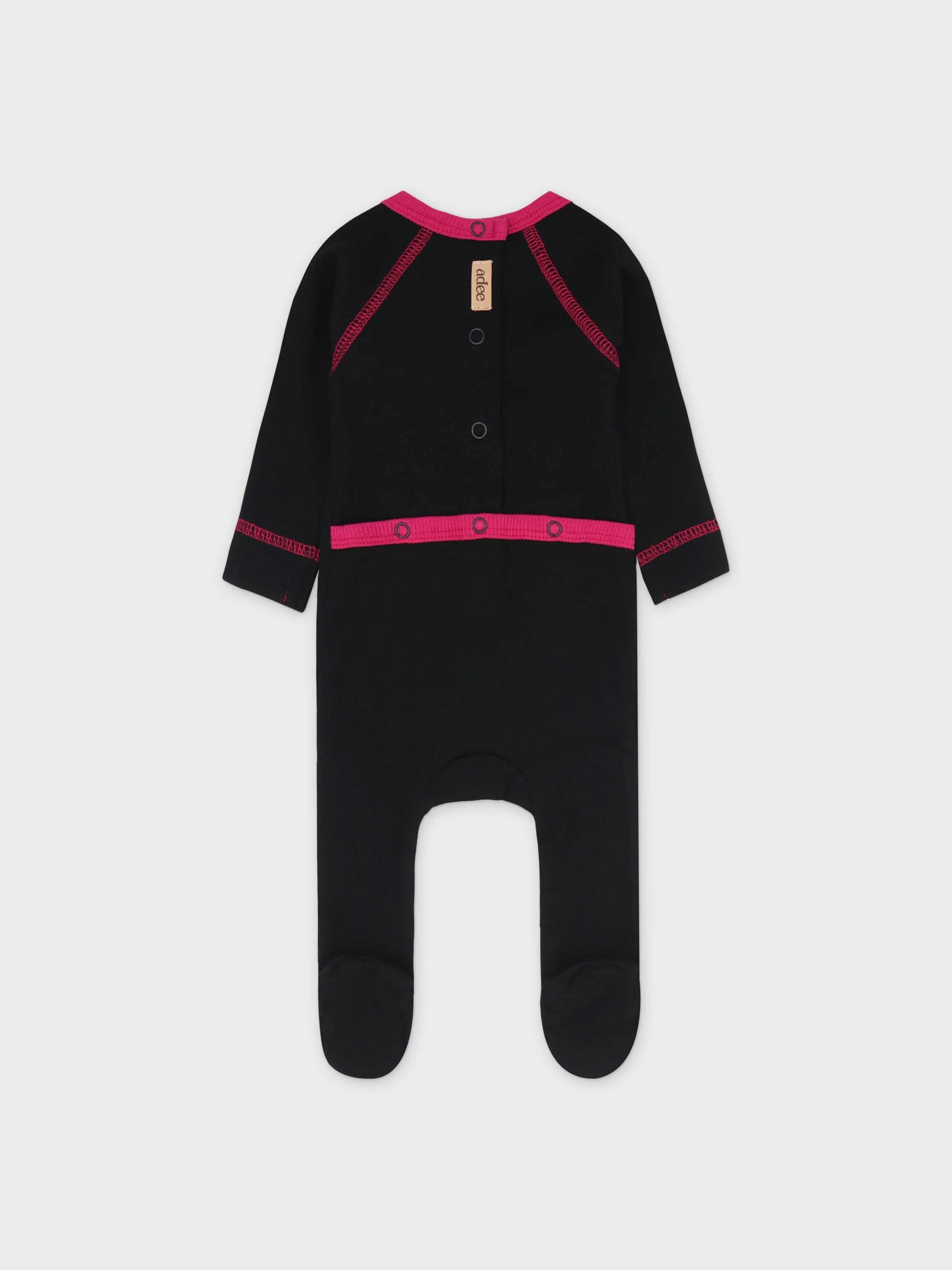 Baby jumpsuit with hot pink accents