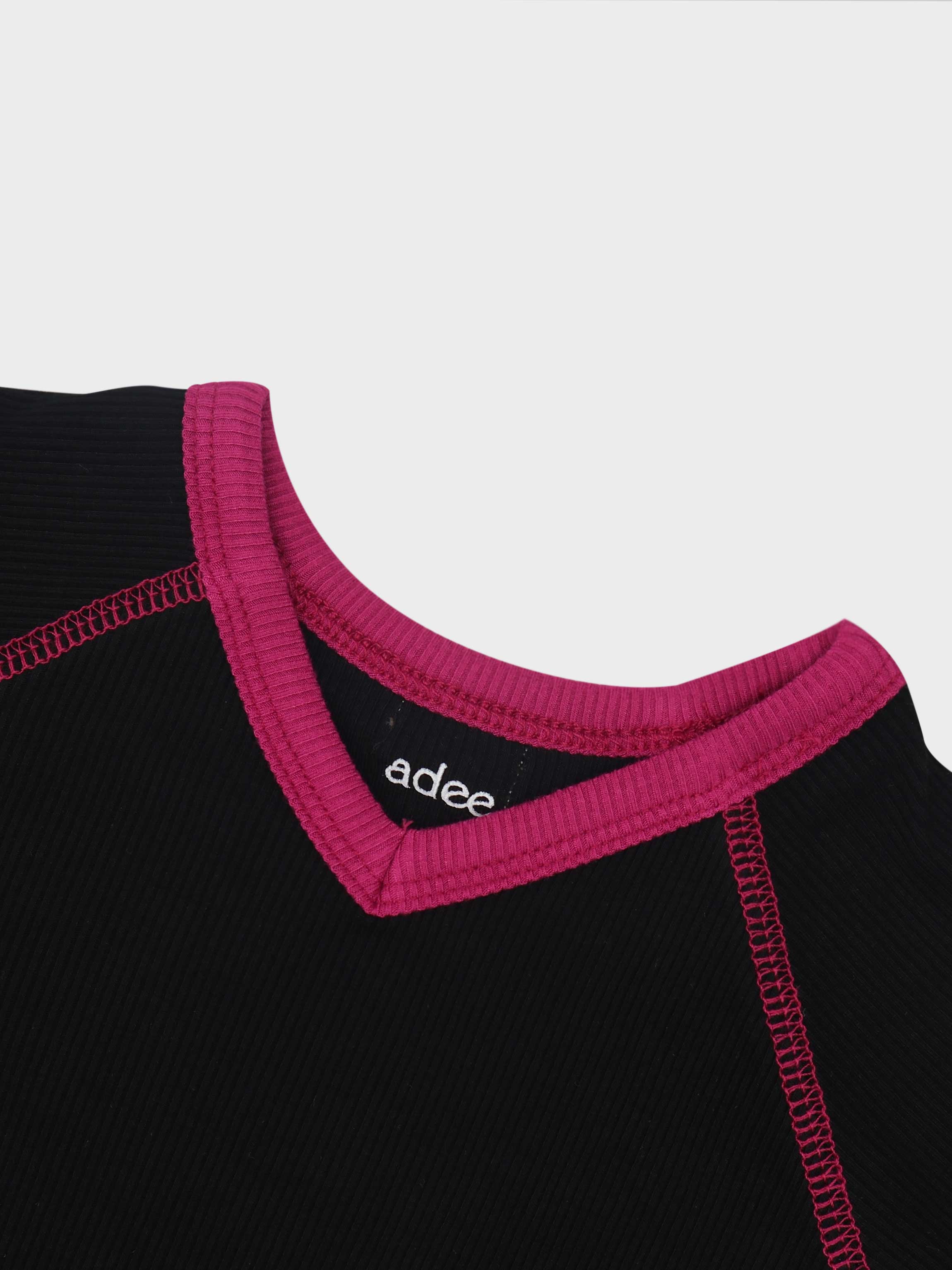 Girls pajamas V-neck with pink stitching