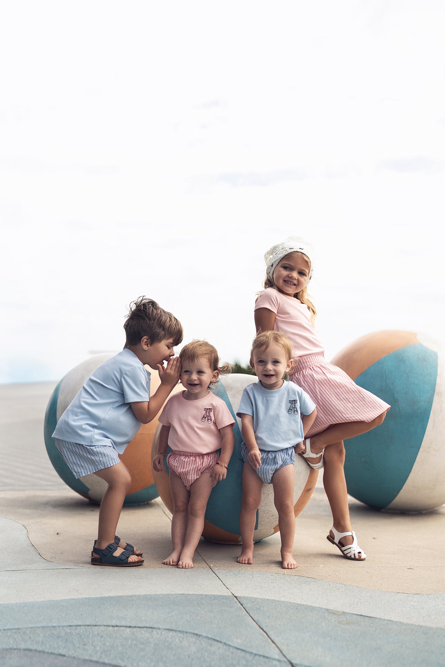 3/4 Sleeve Emblem T-shirt - Light Pink for girls by Adee; five pastel tees with small chest emblems