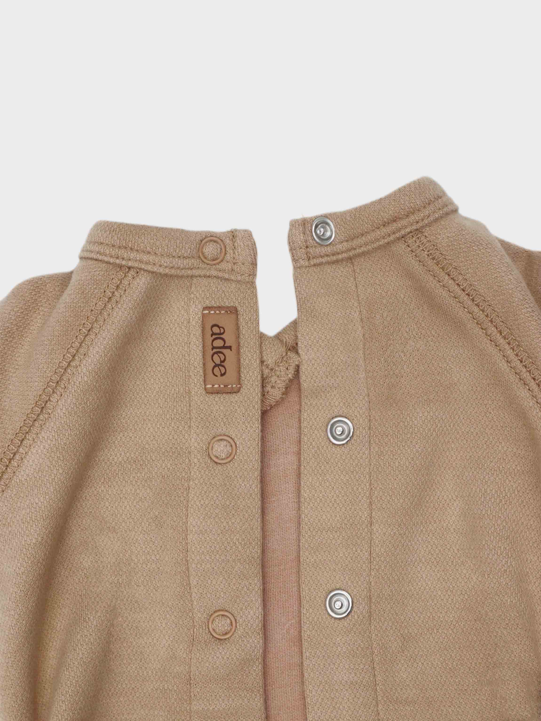 Crossover Twill Stretchy & Bonnet Taupe by Adee; unisex apparel with snap closures