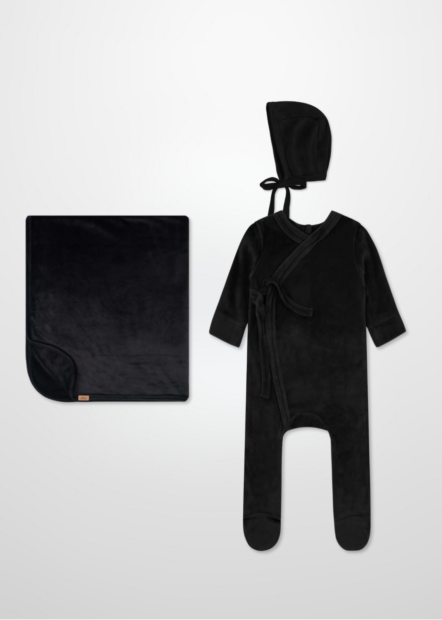 Velour Crossover Black - Layette Set with Bonnet